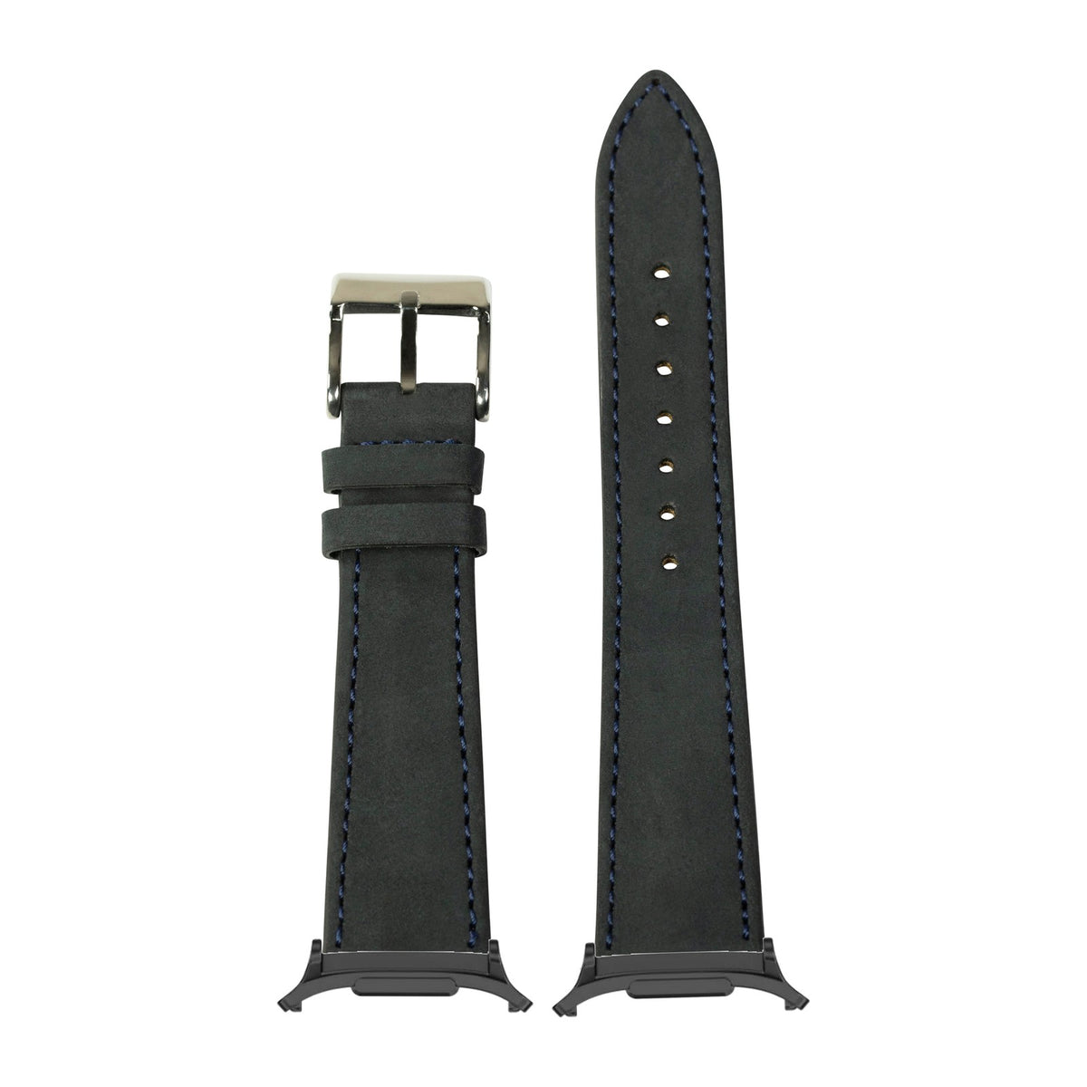 Nubuck Leather - Black | Navy Blue Stitching for the Galaxy Watch 8, 9 and Ultra with adapter fitted