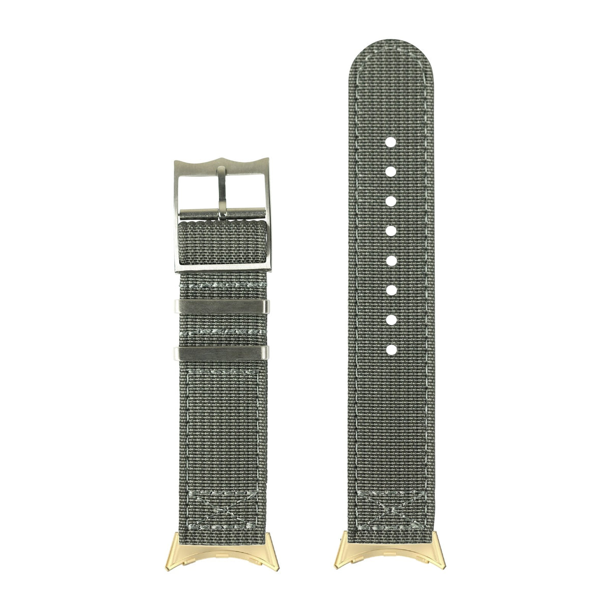 Alpha Militex - Grey Silver Gold with Google Pixel Spring Bar Adapters - Wear Any 20mm Strap! for Pixel Watch 3-5 45mm