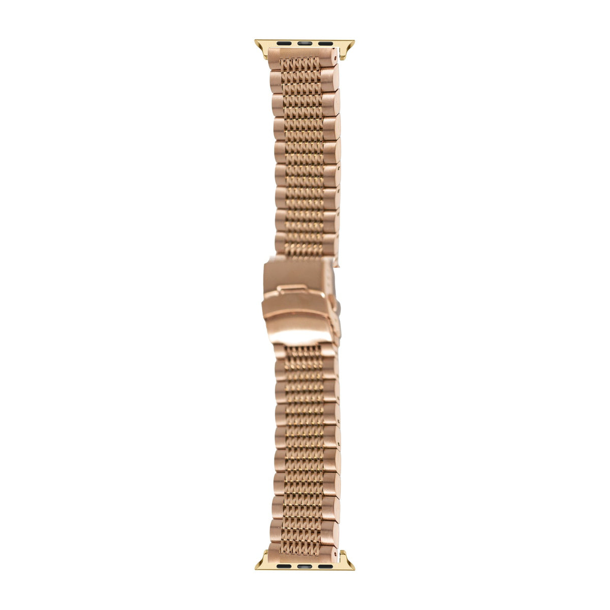 Rose Gold Steel Bracelet - Folding Deployant Clasp Gold with Connecters - Spring Bar Type for Apple Watch