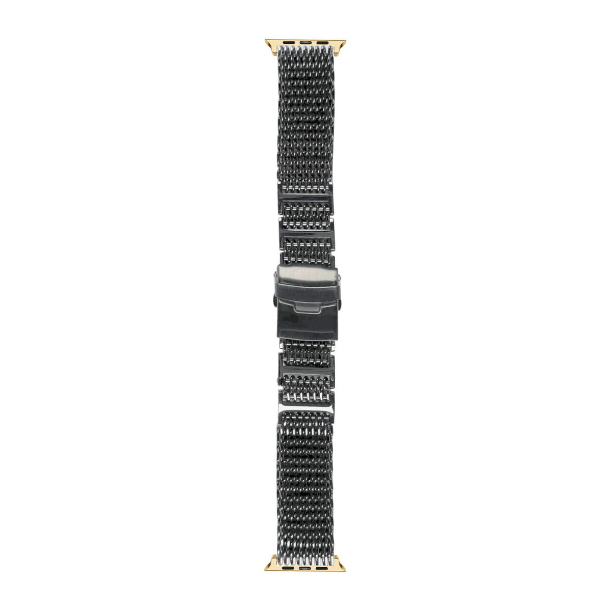 Shark Mesh Bracelet - Folding Deployant Clasp - Black Gold with Connecters - Spring Bar Type for Apple Watch