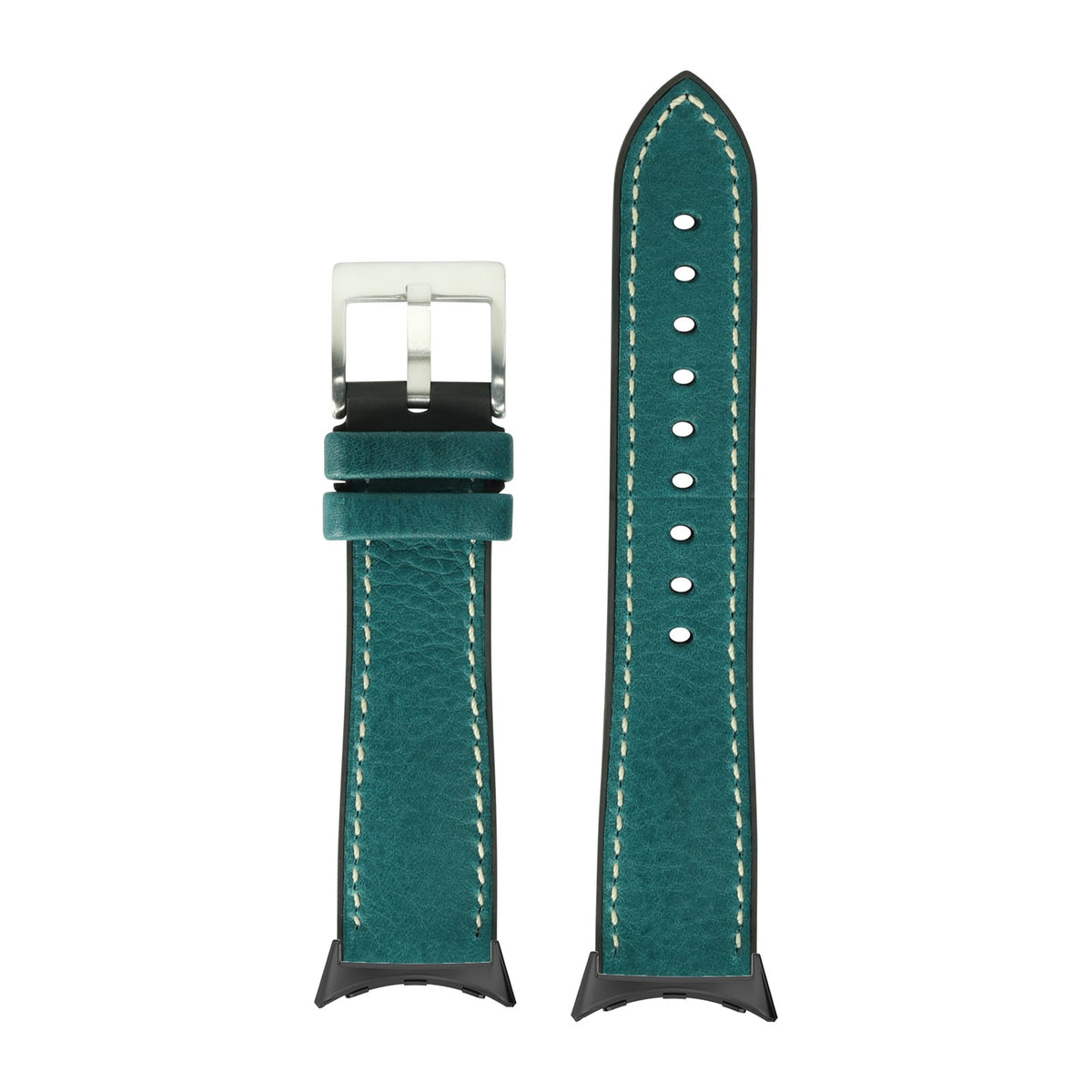 Italian Leather & FKM Rubber Hybrid Slate Blue with Google Pixel Spring Bar Adapters - Wear Any 20mm Strap! for Pixel Watch 3-5 45mm