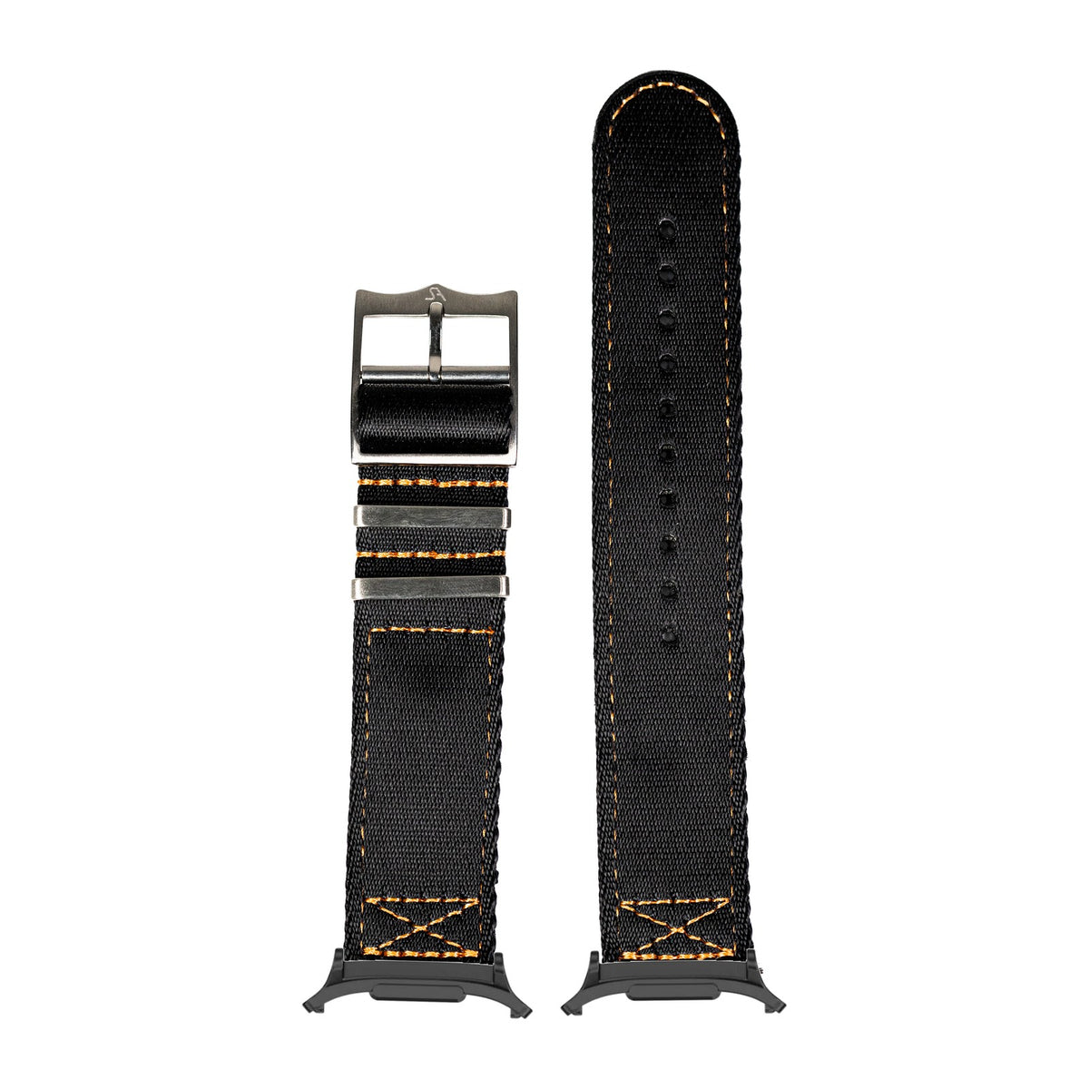 Ultra Militex - Black / Orange Stitching for the Galaxy Watch 8, 9 and Ultra with adapter fitted