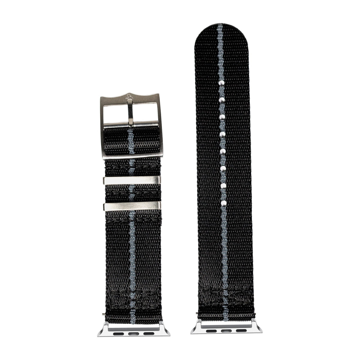 Supreme Militex - Black and Grey Stripe Silver with Connecters - Spring Bar Type for Apple Watch