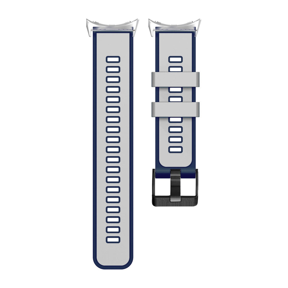 Two Tone Silicone Silver with Black Hardware with Google Pixel Spring Bar Adapters - Wear Any 20mm Strap! for Pixel Watch 3-5 45mm