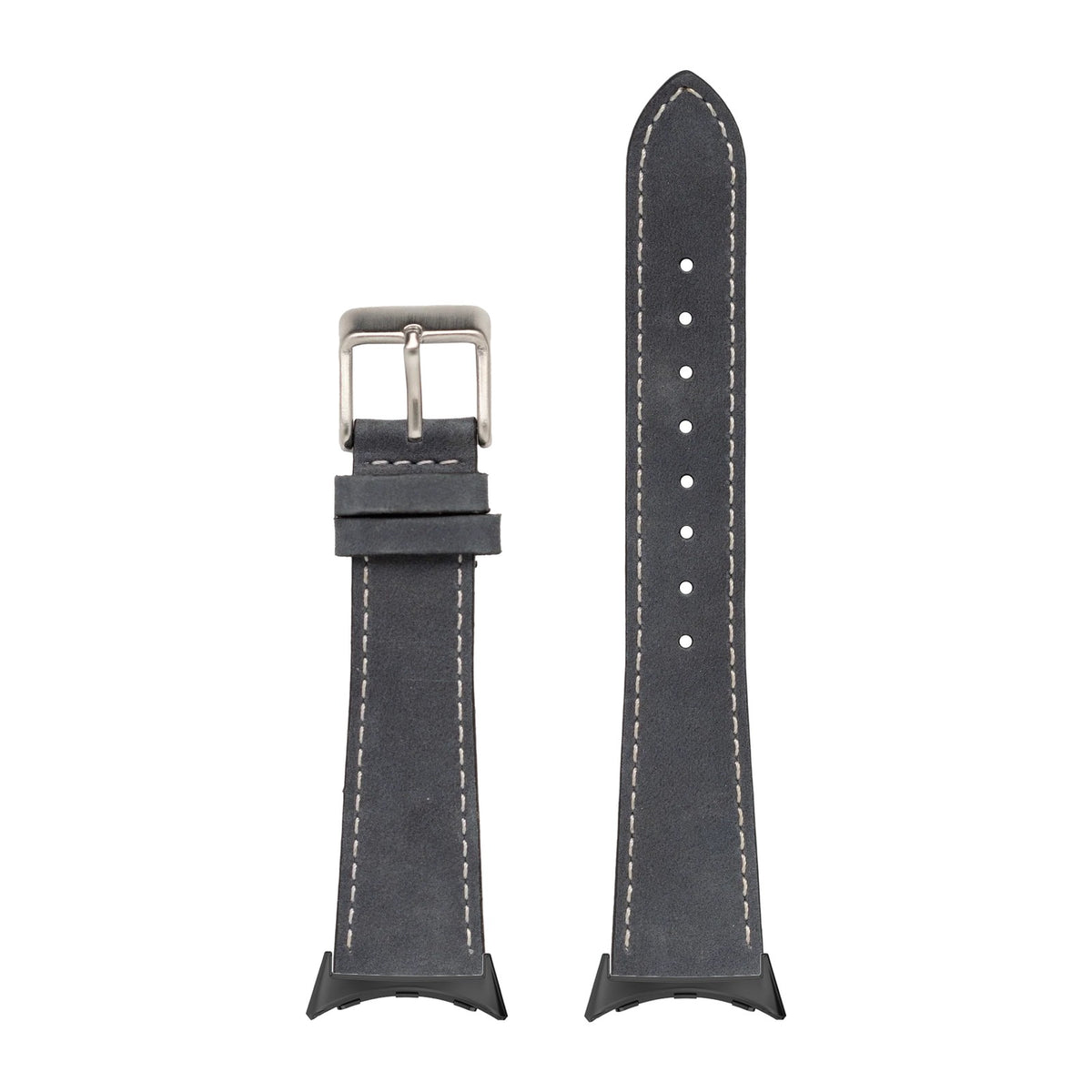 Nubuck Leather - Slate Grey | White Stitching Black with Google Pixel Spring Bar Adapters - Wear Any 20mm Strap! for Pixel Watch 1-5 41mm