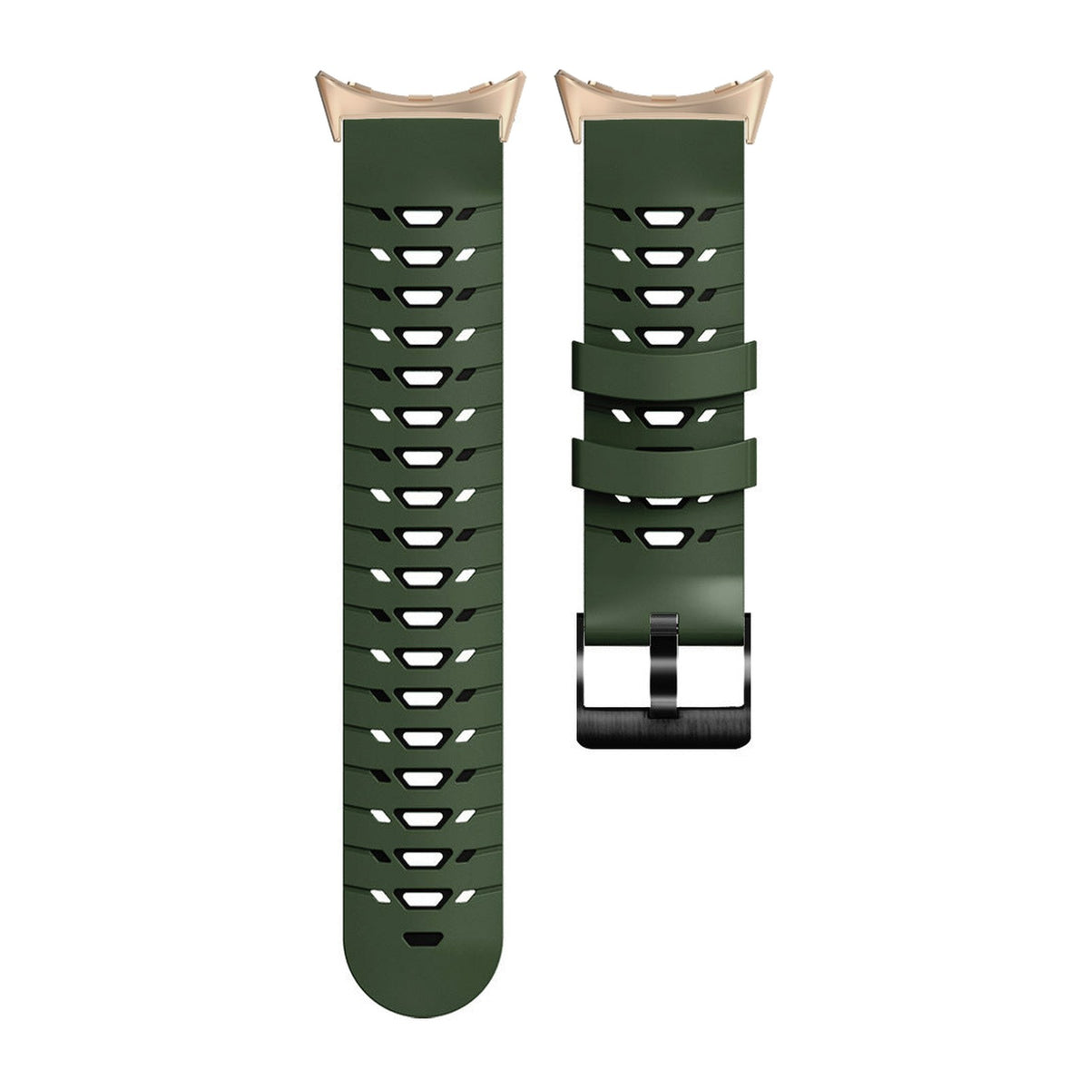 Flexi Silicone - Armour Army Green Rose Gold with Google Pixel Spring Bar Adapters - Wear Any 20mm Strap! for Pixel Watch 1-5 41mm