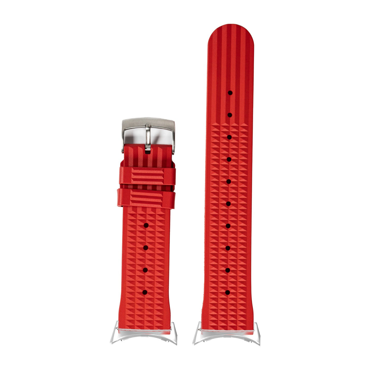 King Waffle FKM Rubber - Red Silver with Google Pixel Spring Bar Adapters - Wear Any 20mm Strap! for Pixel Watch 1-5 41mm