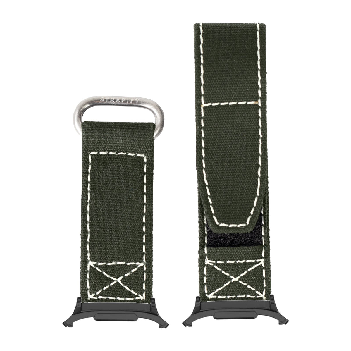 Military Velcro - Army Green | White Stitching for the Galaxy Watch 8, 9 and Ultra with adapter fitted