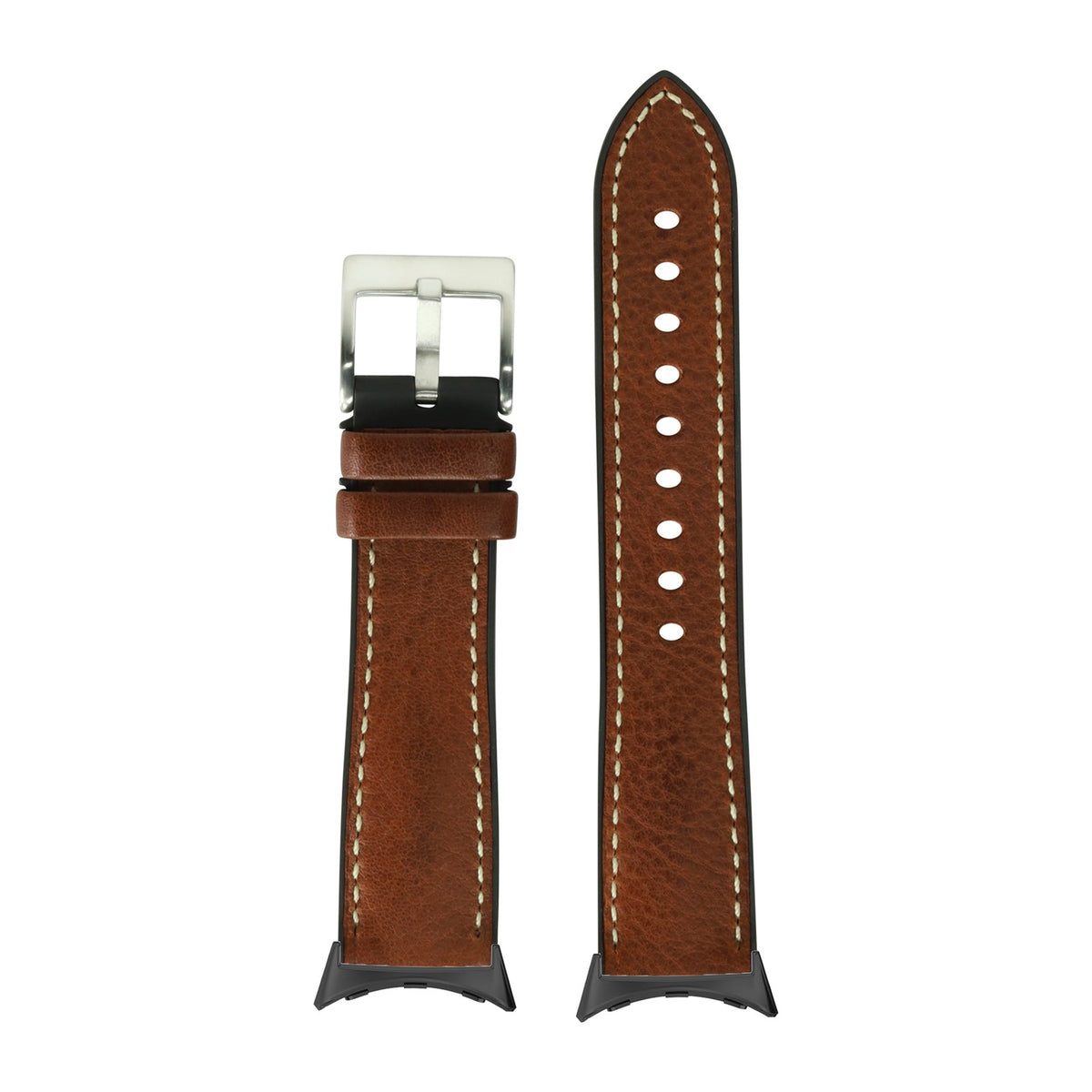 Italian Leather & FKM Rubber Hybrid Dark Brown with Google Pixel Spring Bar Adapters - Wear Any 20mm Strap! for Pixel Watch 1-5 41mm