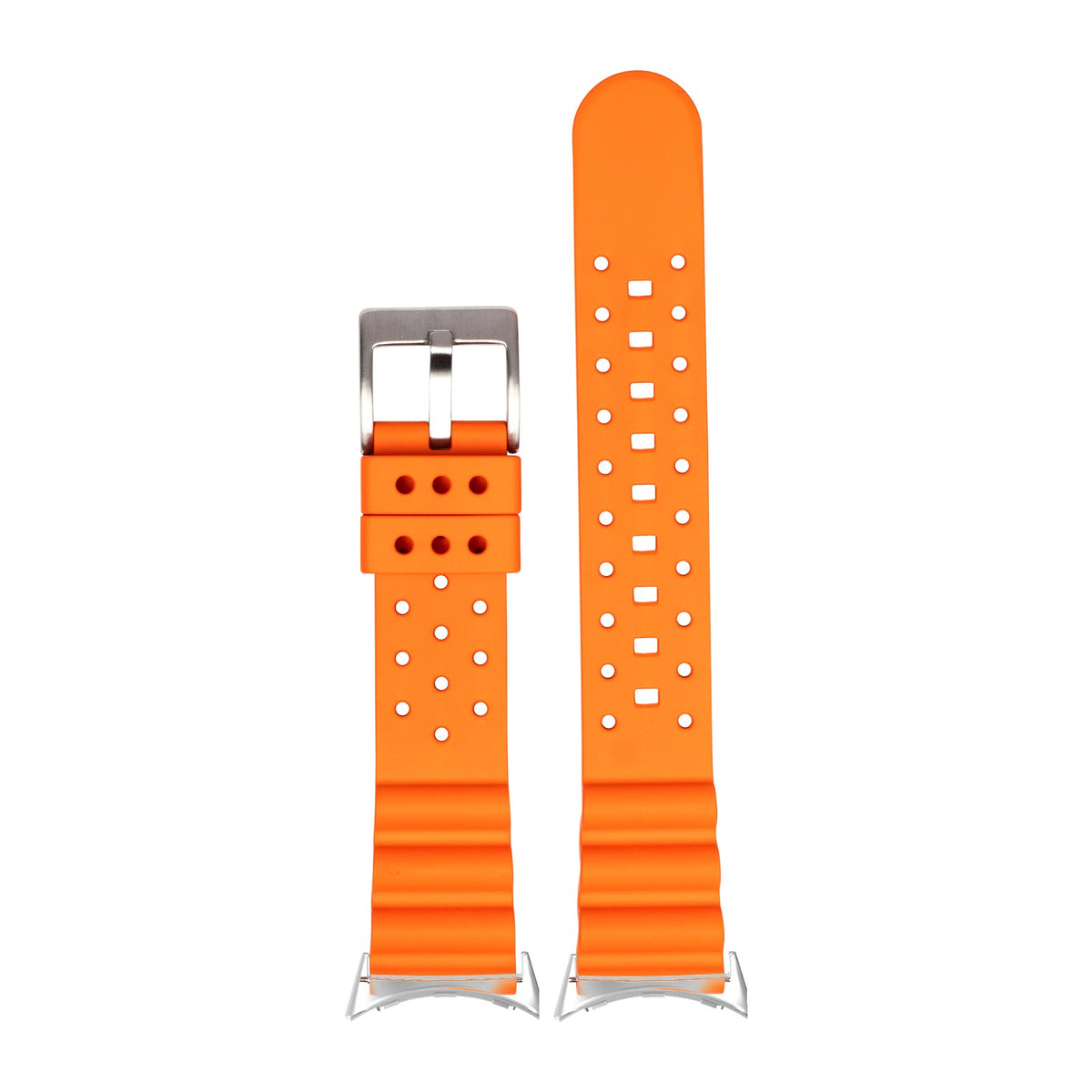 Diver's FKM Rubber Orange Silver with Google Pixel Spring Bar Adapters - Wear Any 20mm Strap! for Pixel Watch 3-5 45mm