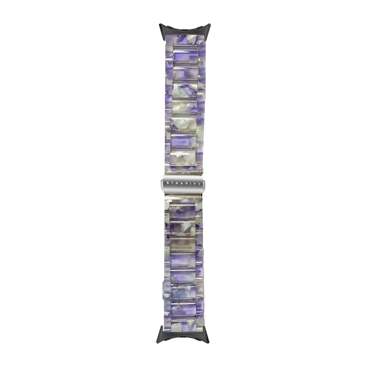 Crystalised Acetate - Lavender Dreams Black with Google Pixel Spring Bar Adapters - Wear Any 20mm Strap! for Pixel Watch 3-5 45mm