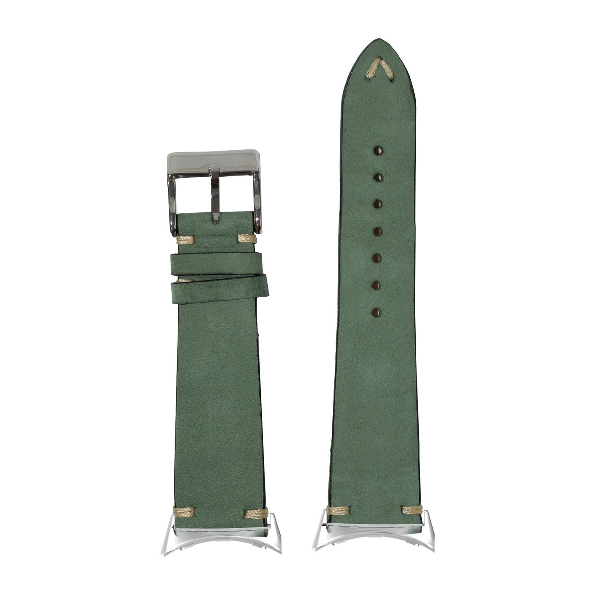 Vintage Knotted - Nubuck Leather - Mint Green Silver with Google Pixel Spring Bar Adapters - Wear Any 20mm Strap! for Pixel Watch 3-5 45mm