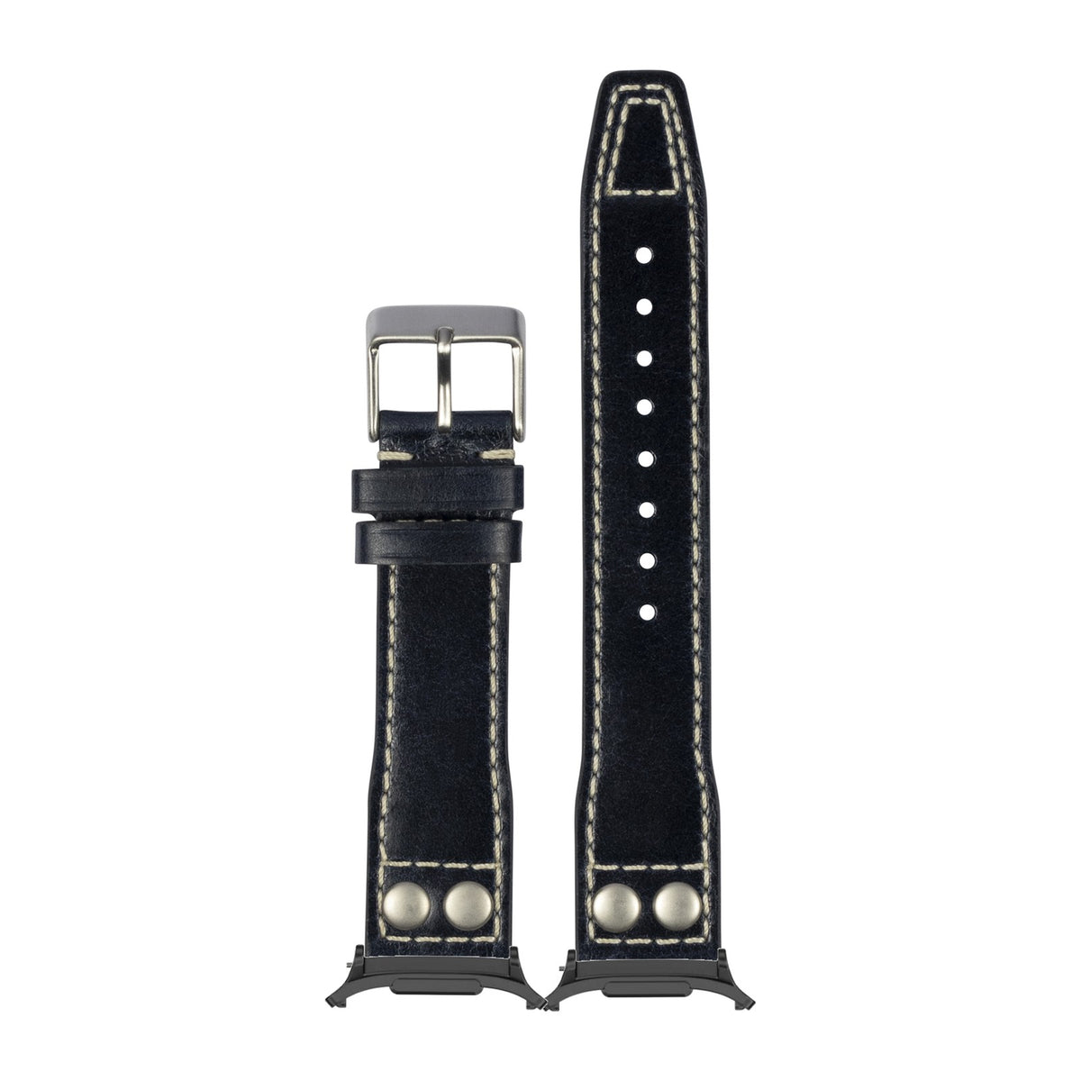 Pilot Leather with Rivets - Black for the Galaxy Watch 8, 9 and Ultra with adapter fitted