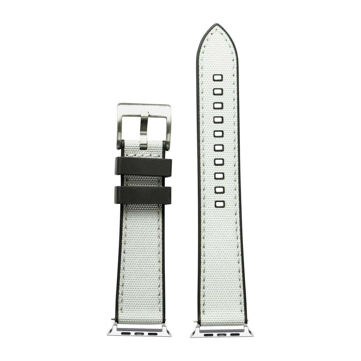 Sailcloth & FKM Rubber Hybrid White Silver with Connecters - Spring Bar Type for Apple Watch