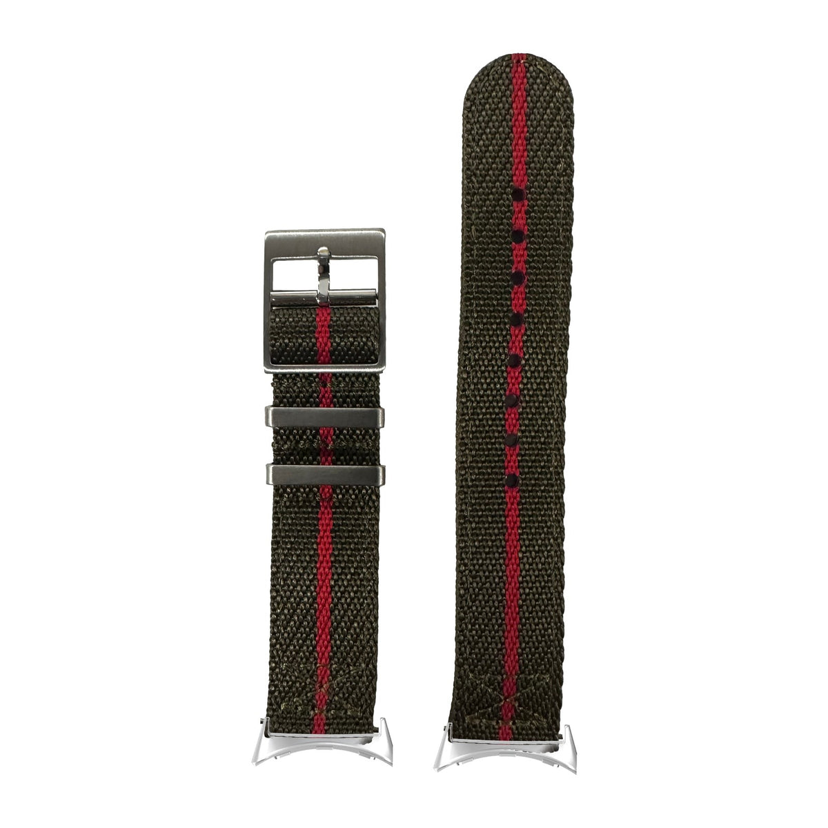 Cross Militex - Olive Green / Red Silver with Google Pixel Spring Bar Adapters - Wear Any 20mm Strap! for Pixel Watch 3-5 45mm