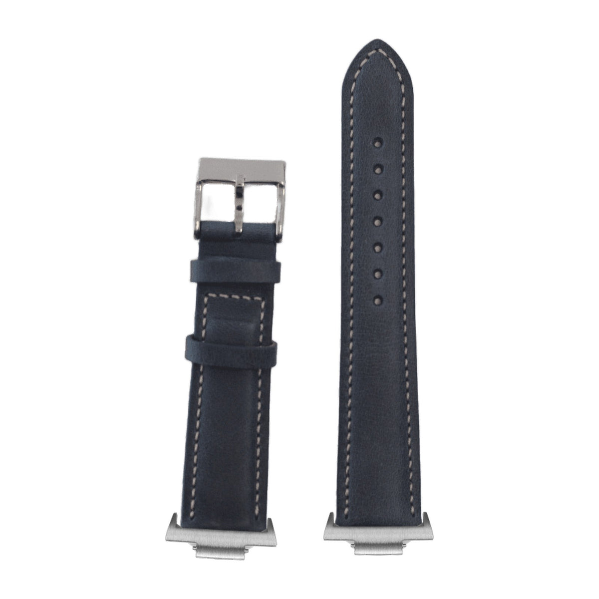 Padded Leather - Navy Blue | Beige Stitching Silver with Strap Adapter for Tissot PRX 40
