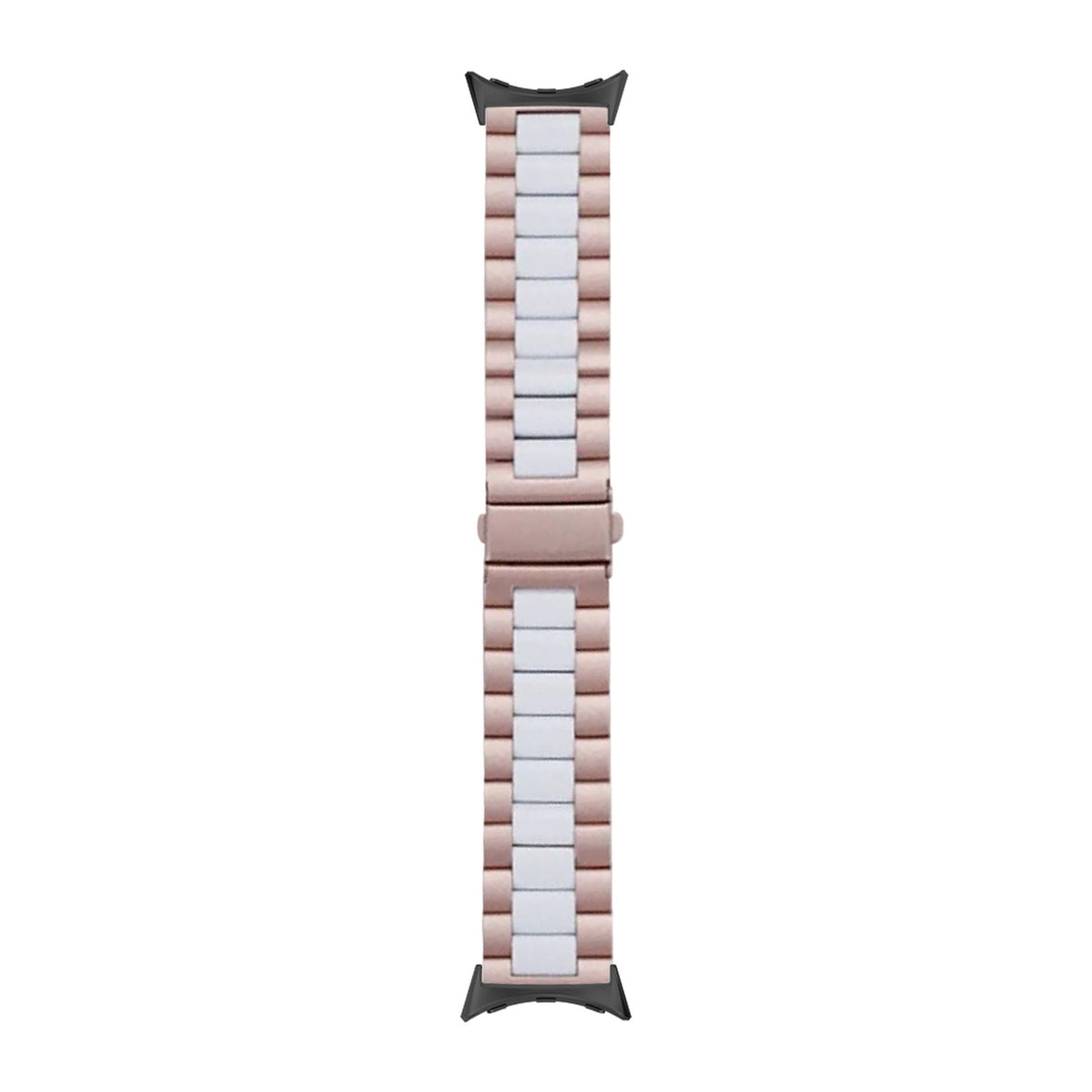 Steel Bracelet Black with Deployant Clasp - Rose Gold/White with Google Pixel Spring Bar Adapters - Wear Any 20mm Strap! for Pixel Watch 1-5 41mm