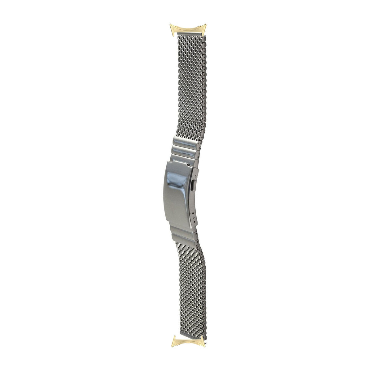 Milanese Link Gold with Button Clasp 2792 - Silver with Google Pixel Spring Bar Adapters - Wear Any 20mm Strap! for Pixel Watch 1-5 41mm