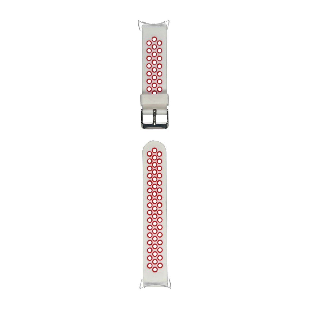 Flexi Sports Silicone White/Red Silver with Google Pixel Spring Bar Adapters - Wear Any 20mm Strap! for Pixel Watch 3-5 45mm