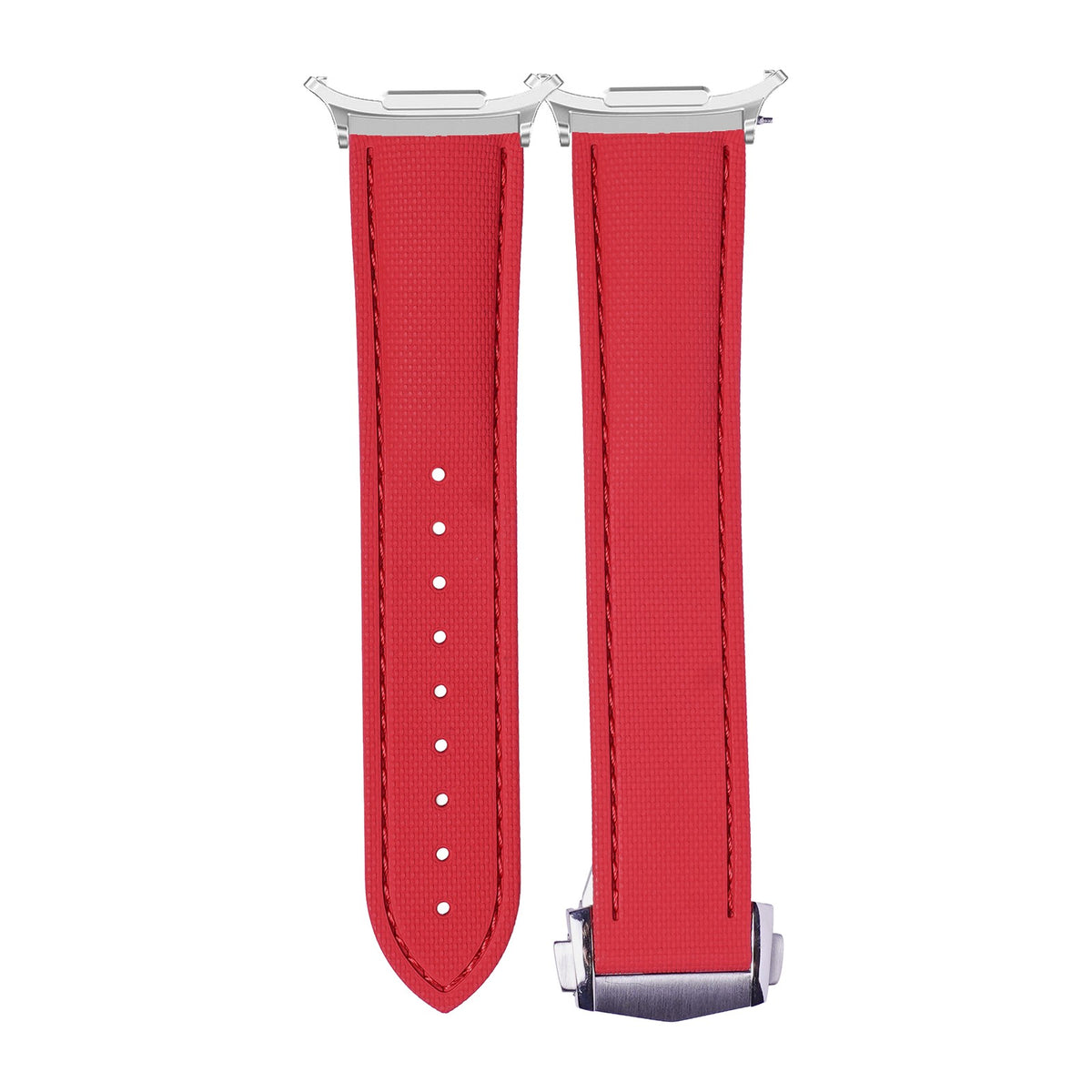 Textured FKM Rubber Red Silver with Strap Adapter for Galaxy Watch 8-9/Ultra