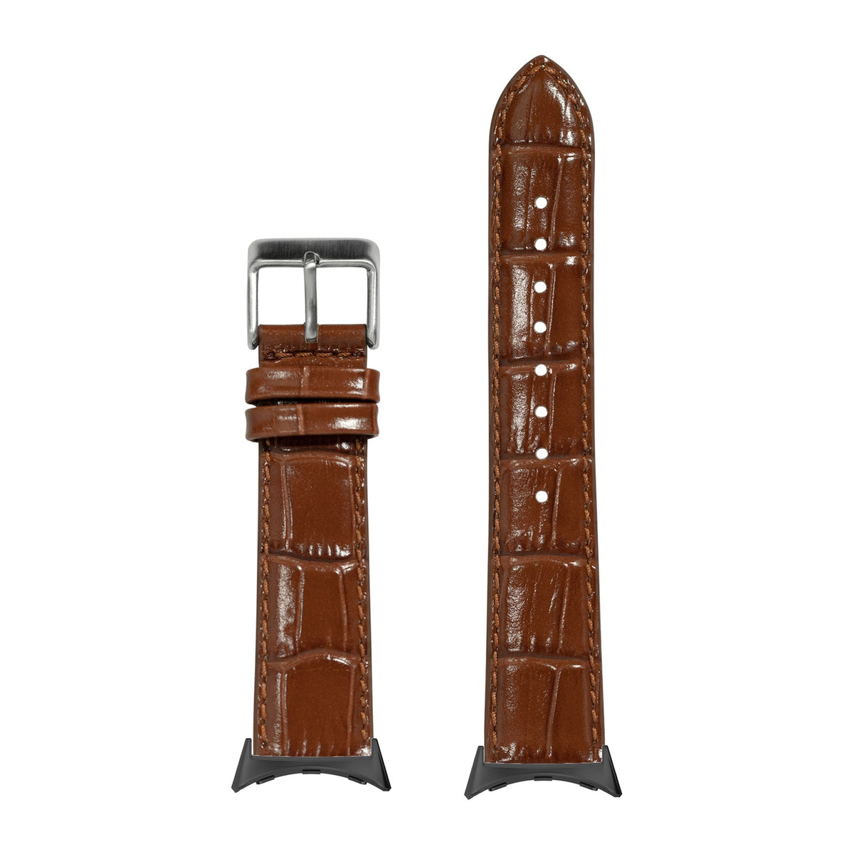 Alligator Leather - Brown with Google Pixel Spring Bar Adapters - Wear Any 20mm Strap! for Pixel Watch 3-5 45mm