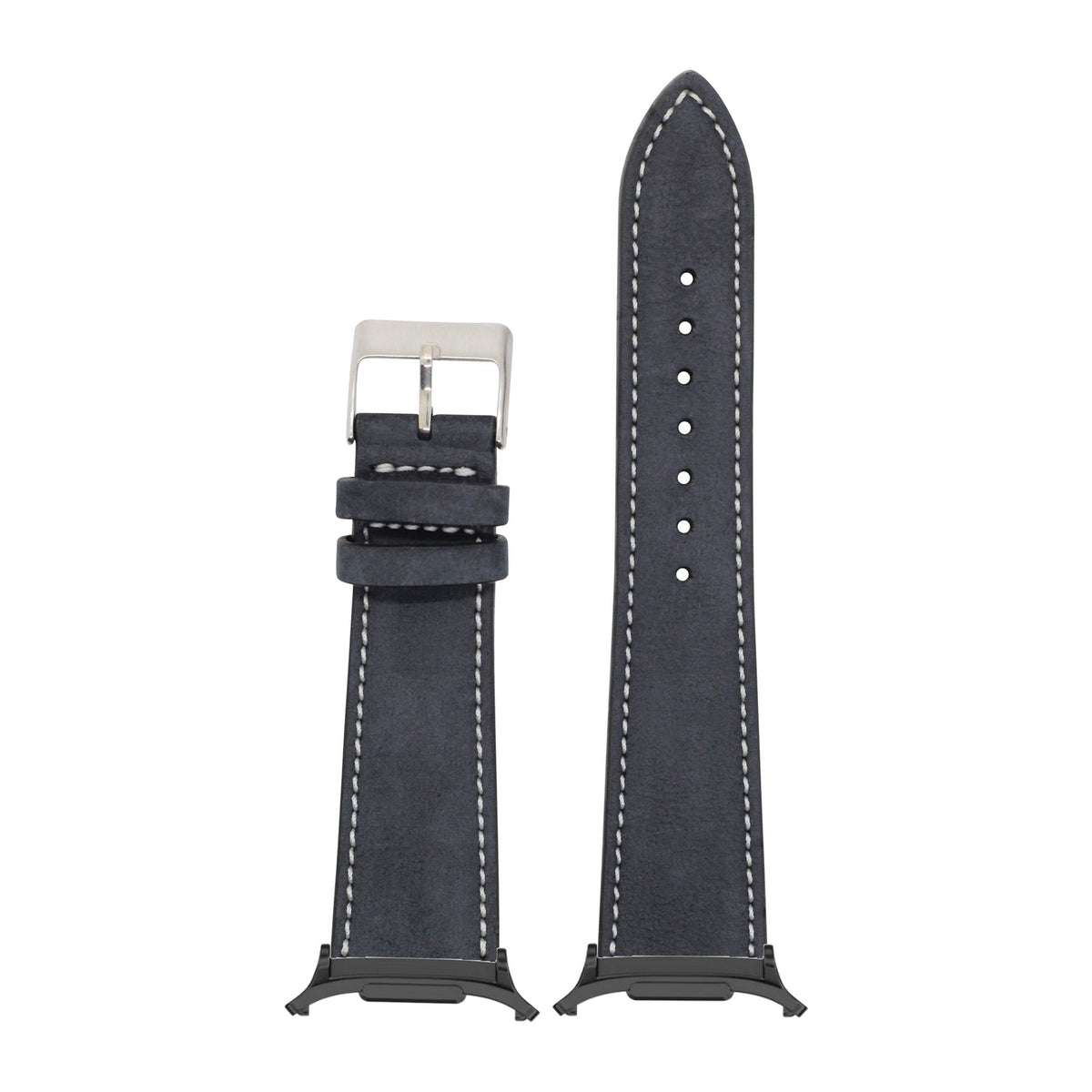 Nubuck Leather - Black | White Stitching for the Galaxy Watch 8, 9 and Ultra with adapter fitted