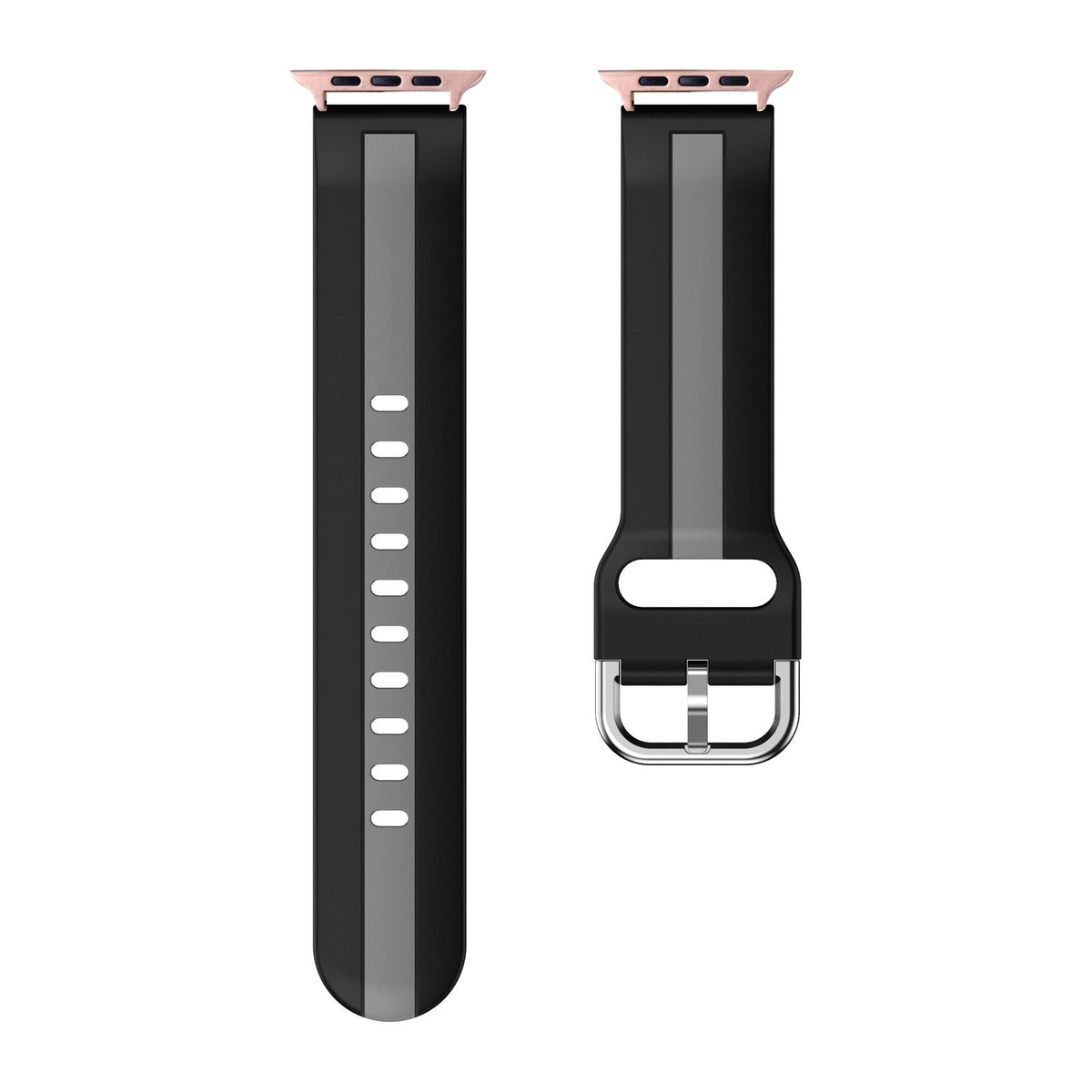 Striped Silicone Black / Grey Rose Gold with Connecters - Spring Bar Type for Apple Watch
