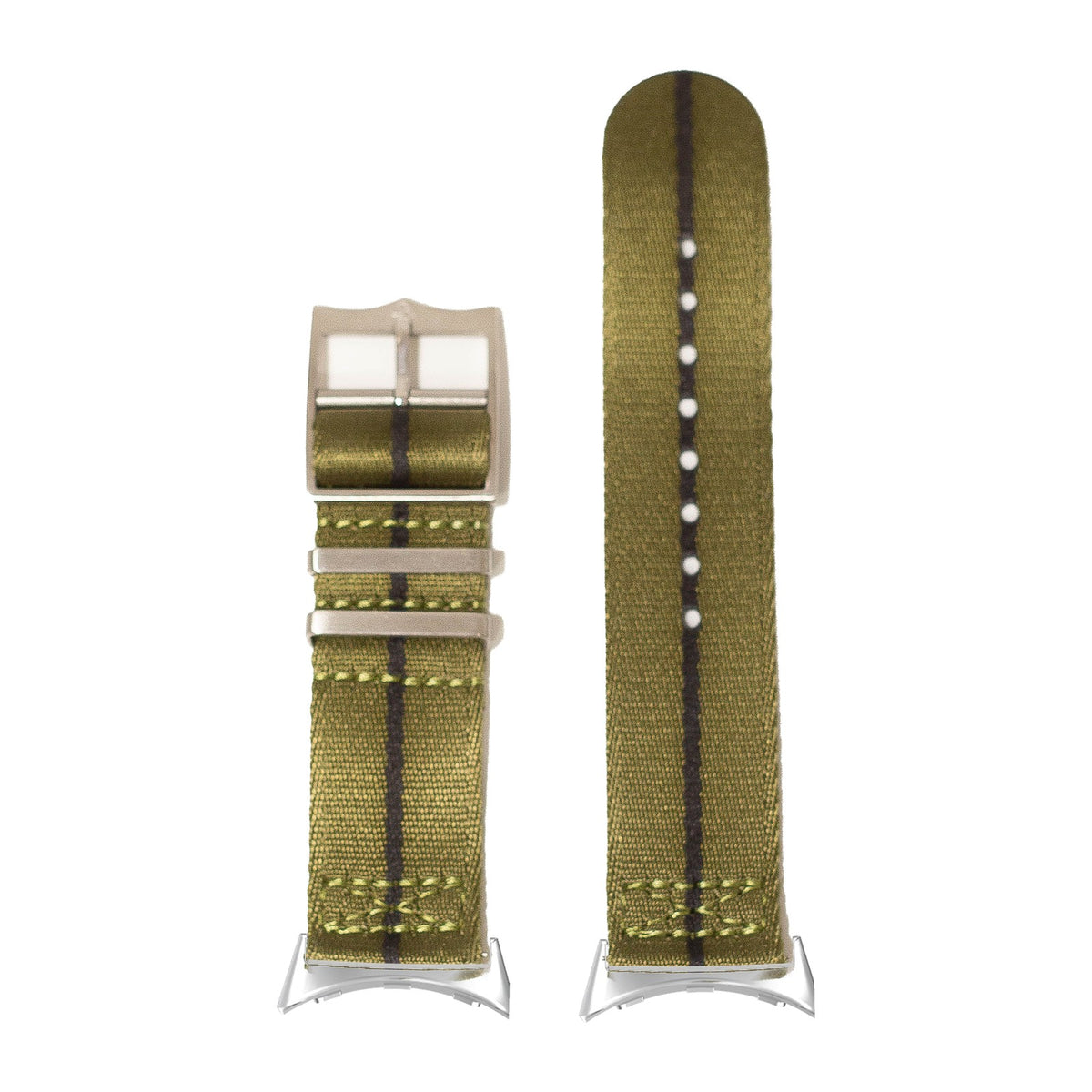 Ultra Militex - Army Green / Black Stripe Silver with Google Pixel Spring Bar Adapters - Wear Any 20mm Strap! for Pixel Watch 3-5 45mm