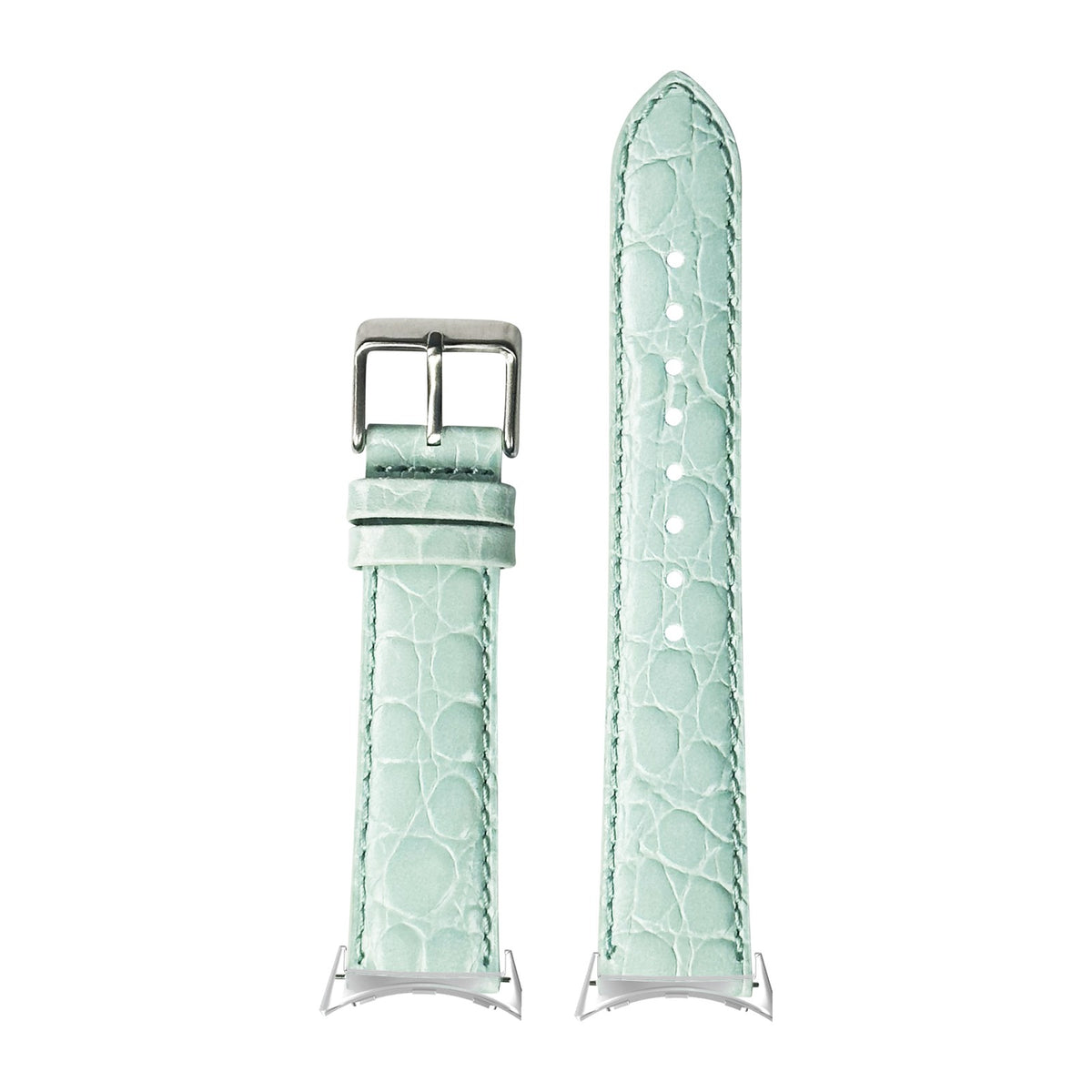 Alligator Leather - Light Tiffany Blue Silver with Google Pixel Spring Bar Adapters - Wear Any 20mm Strap! for Pixel Watch 3-5 45mm