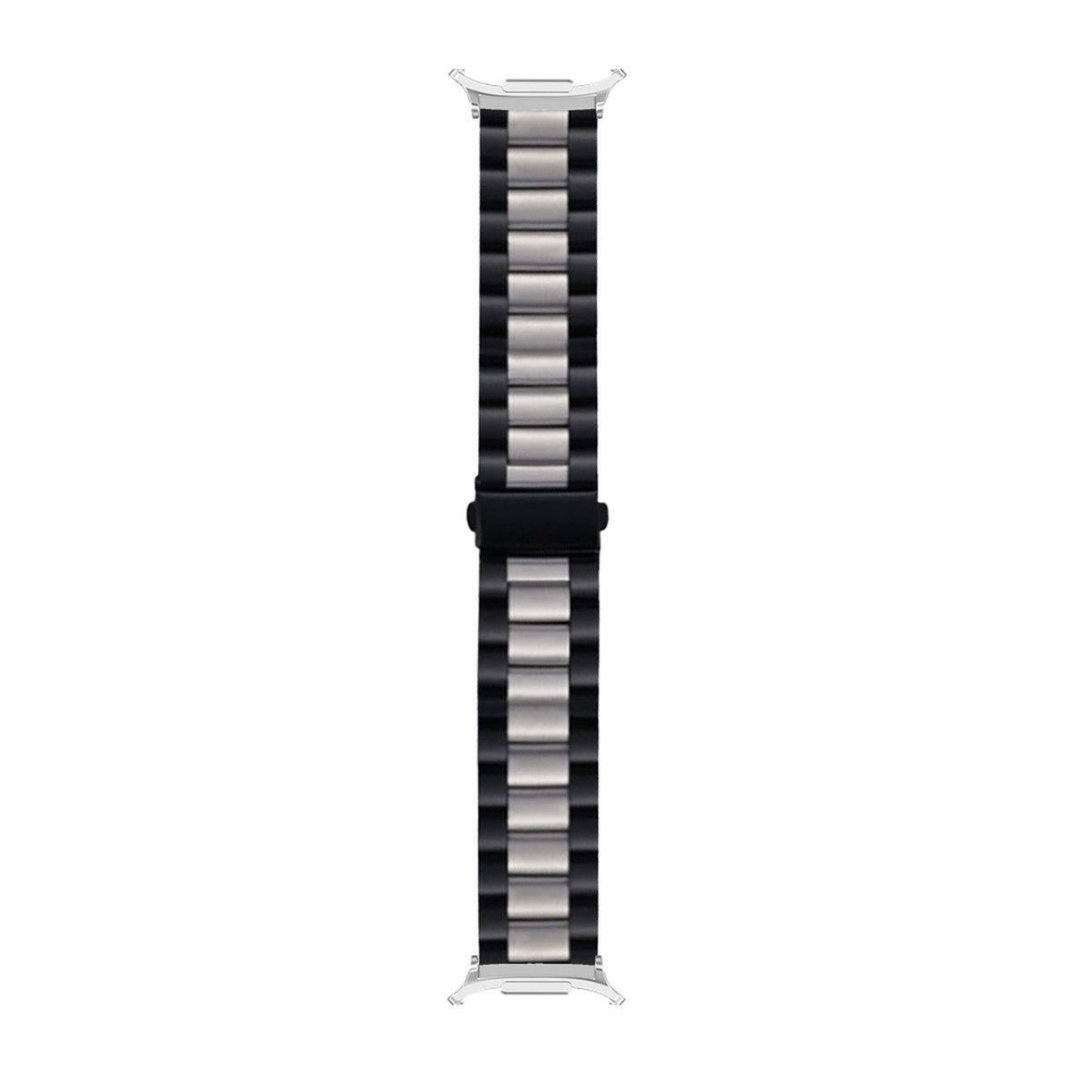 Steel Bracelet Silver with Deployant Clasp - Black/Silver with Strap Adapter for Galaxy Watch 8-9/Ultra