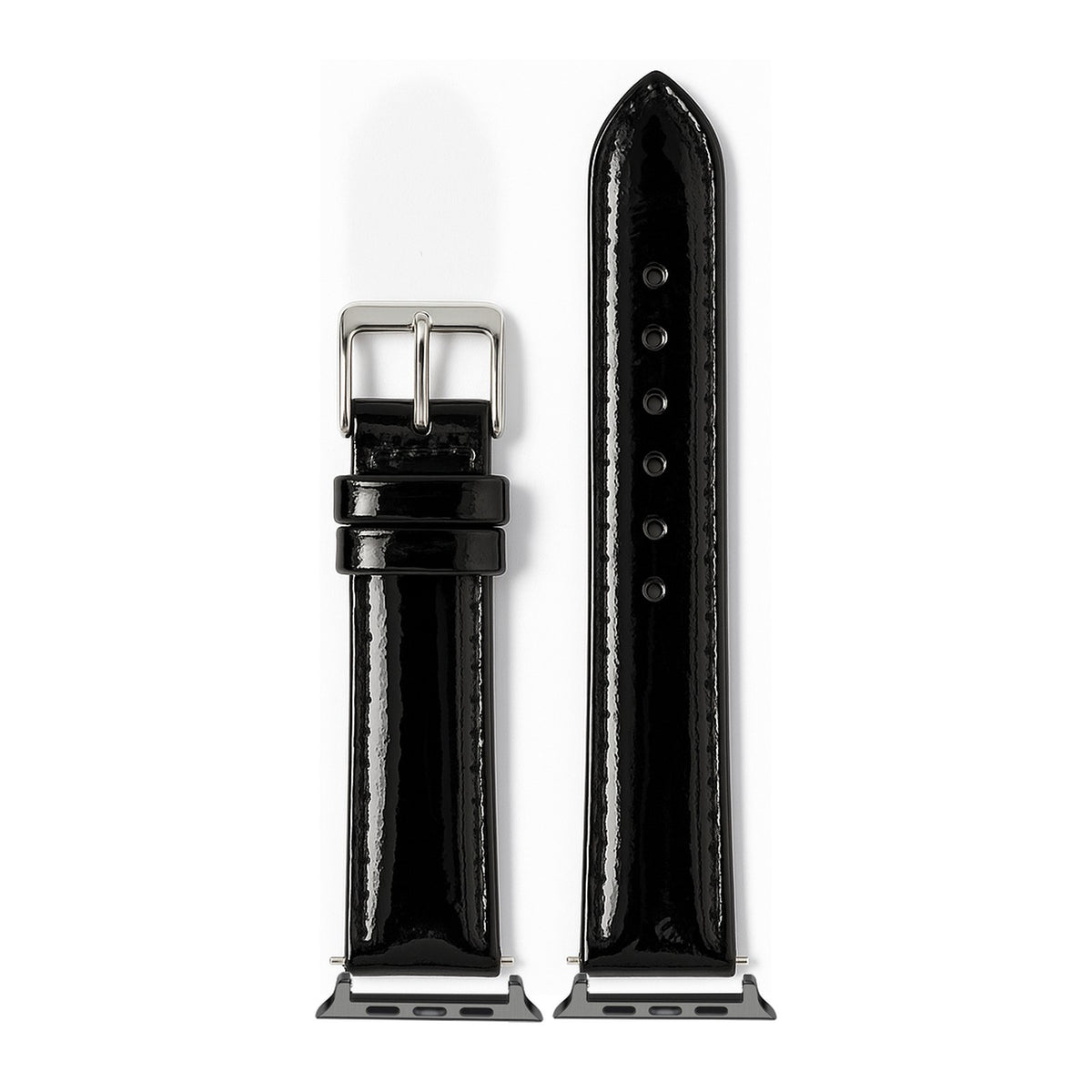 Padded Leather - Patent Black Black with Connecters - Spring Bar Type for Apple Watch