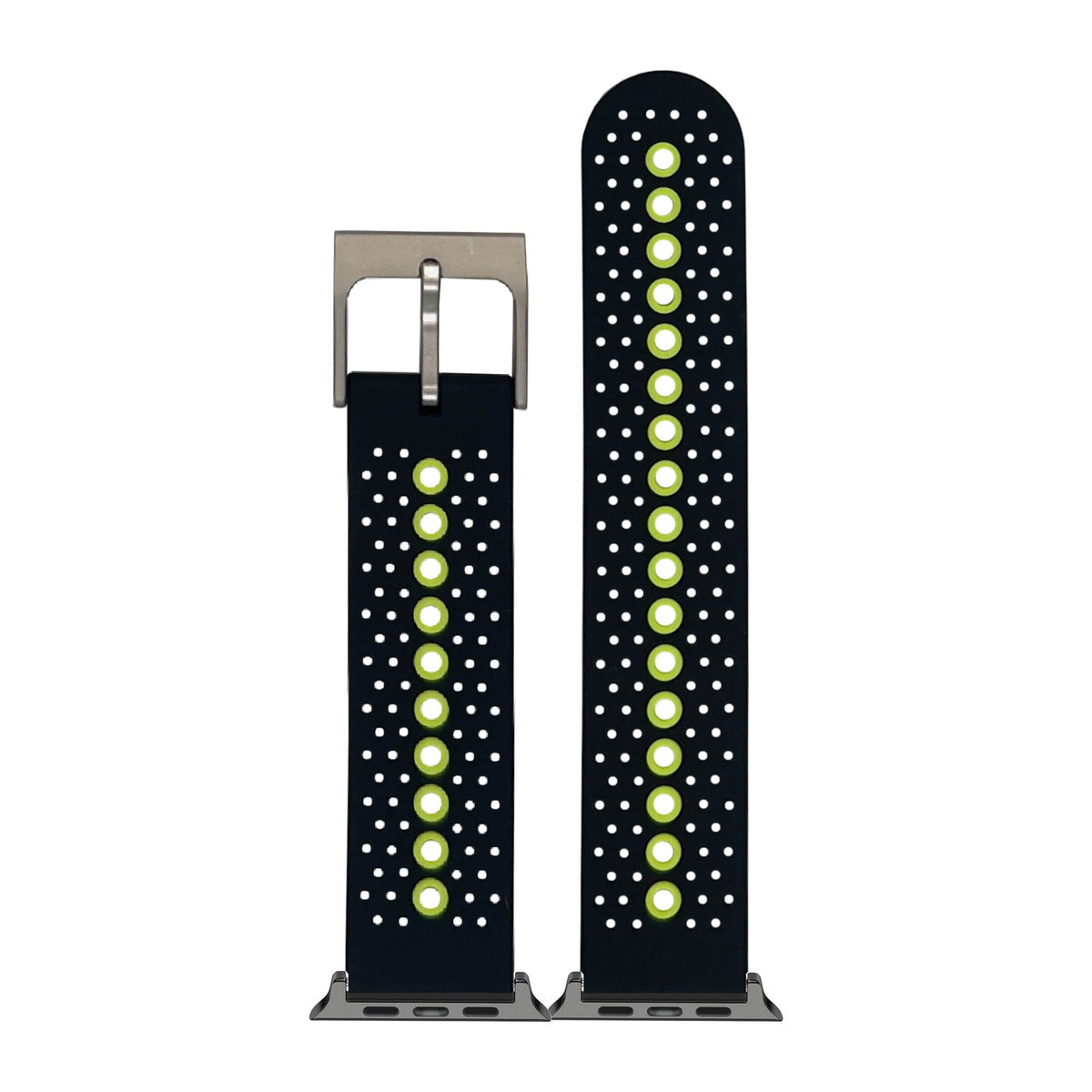 Flexi Sports Silicone 2 Black/Green Black with Connecters - Spring Bar Type for Apple Watch