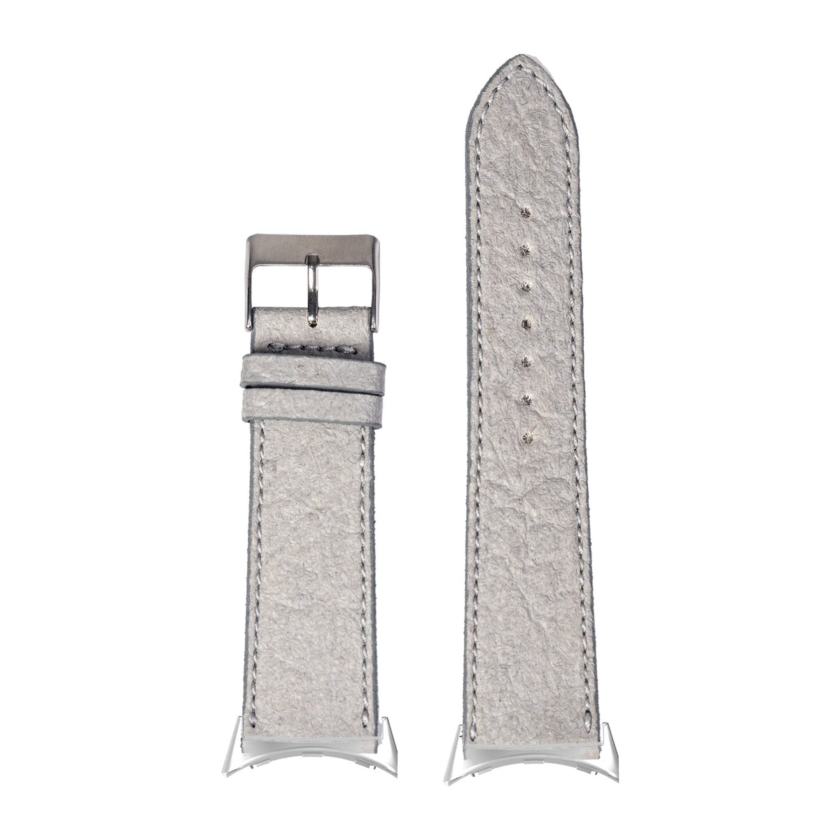 Pineapple Vegan Leather - Grey | White Stitching Silver with Google Pixel Spring Bar Adapters - Wear Any 20mm Strap! for Pixel Watch 3-5 45mm