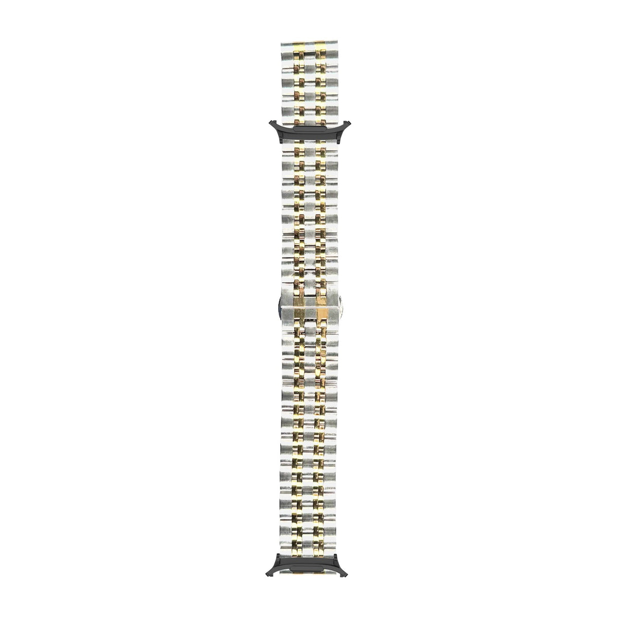 Steel Bracelet (Silver/Gold) - Deployment Clasp 2 Black with Strap Adapter for Galaxy Watch 8-9/Ultra