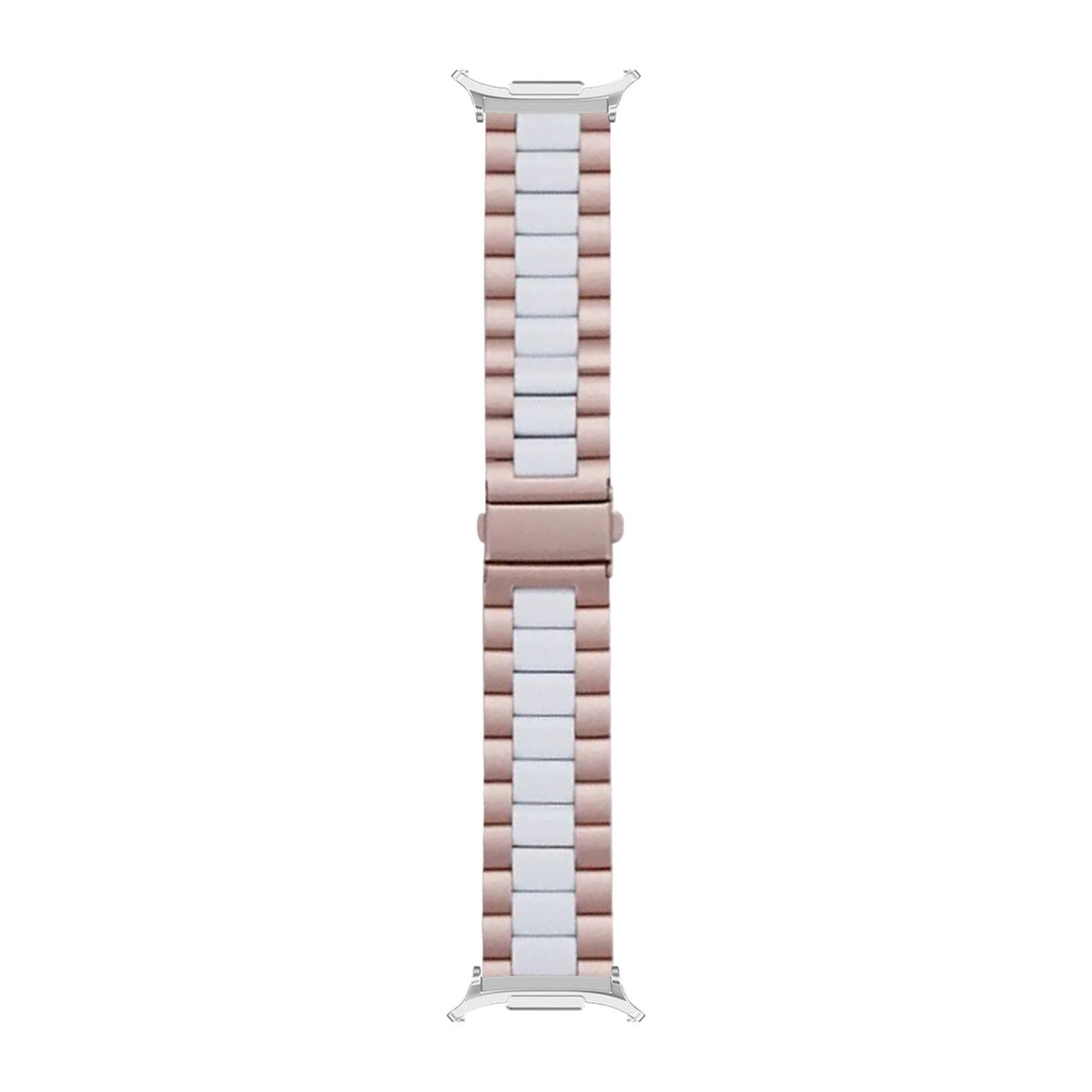 Steel Bracelet Silver with Deployant Clasp - Rose Gold/White with Strap Adapter for Galaxy Watch 8-9/Ultra