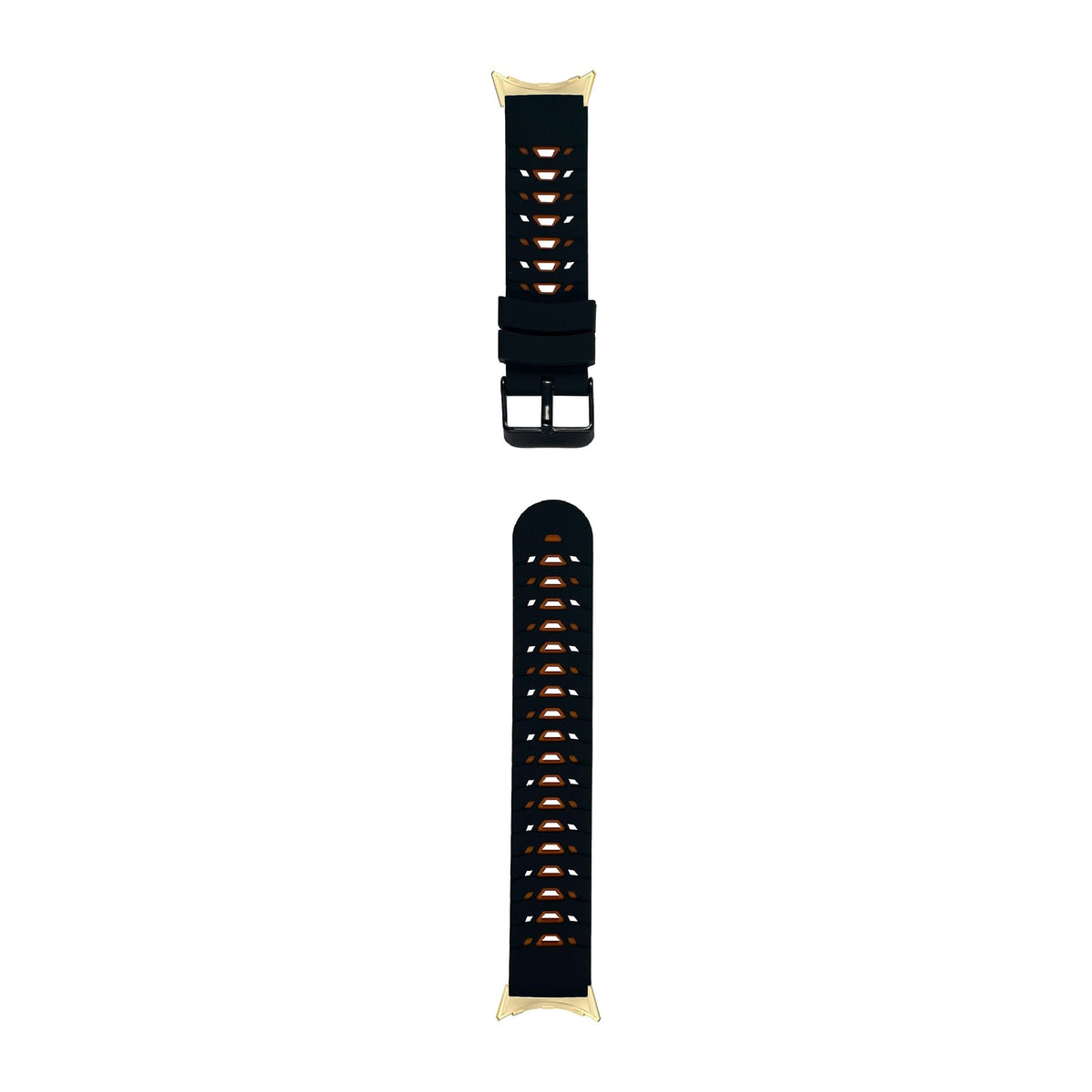 Flexi Silicone - Armour Black/Orange Gold with Google Pixel Spring Bar Adapters - Wear Any 20mm Strap! for Pixel Watch 1-5 41mm