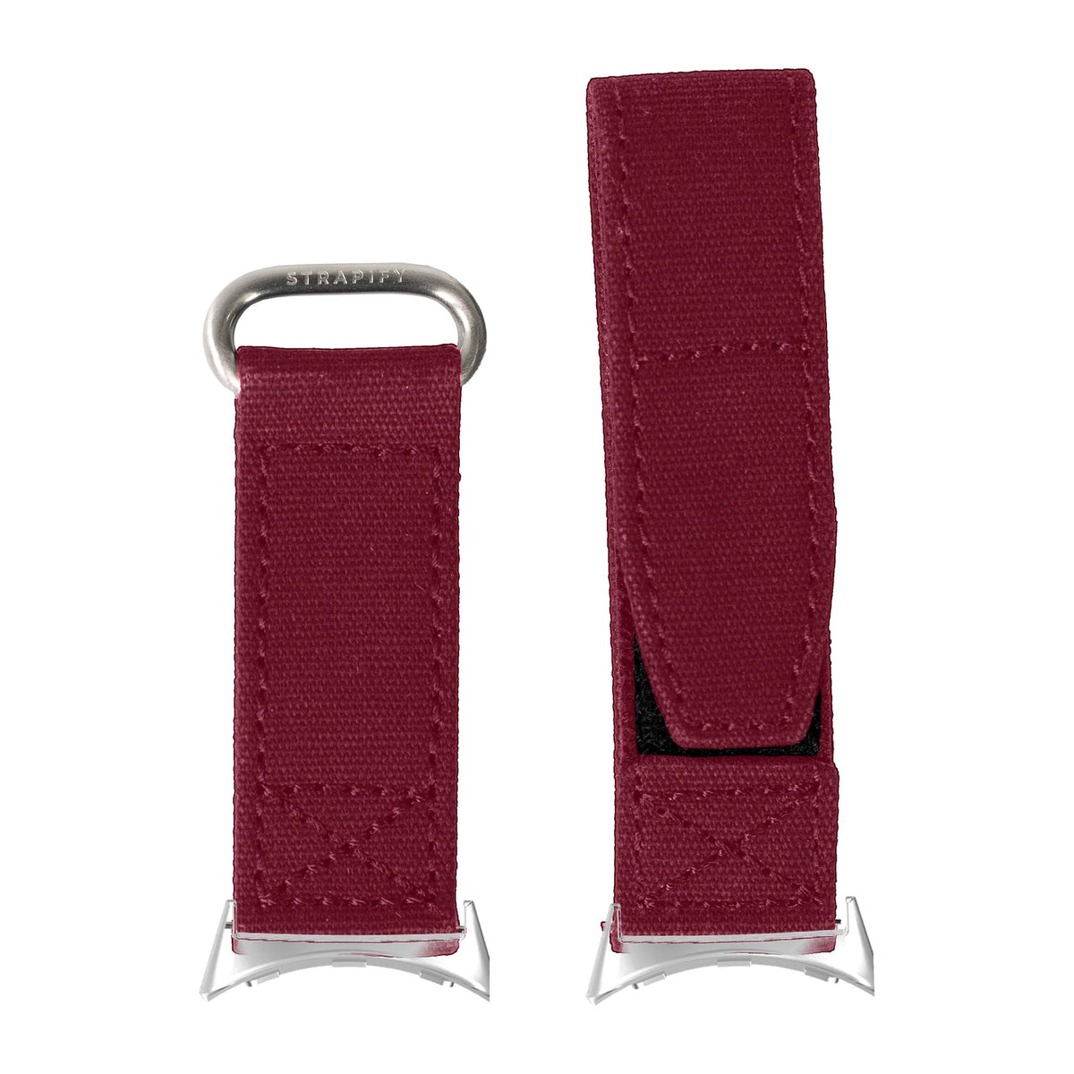 Military Velcro - Wine Red Silver with Google Pixel Spring Bar Adapters - Wear Any 20mm Strap! for Pixel Watch 3-5 45mm