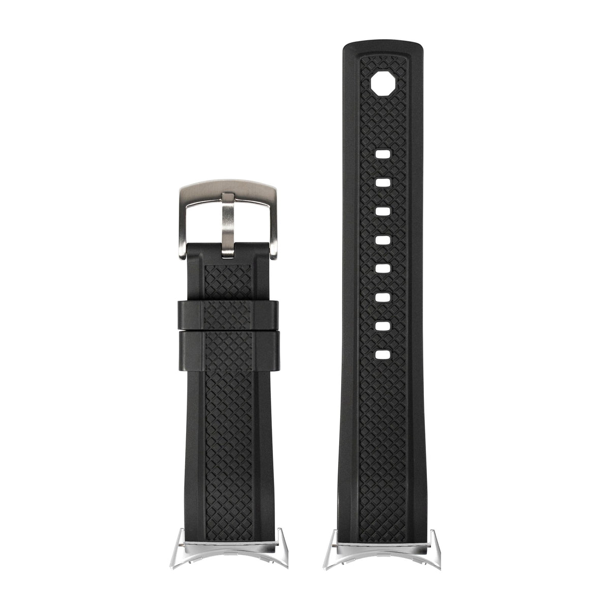 GridLock FKM Rubber - Black Silver with Google Pixel Spring Bar Adapters - Wear Any 20mm Strap! for Pixel Watch 1-5 41mm