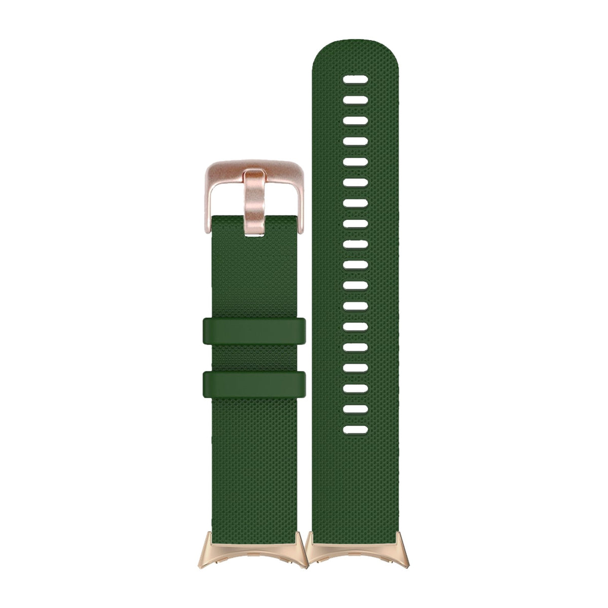 Classic Silicone Forest Green Rose Gold Rose Gold with Google Pixel Spring Bar Adapters - Wear Any 20mm Strap! for Pixel Watch 3-5 45mm