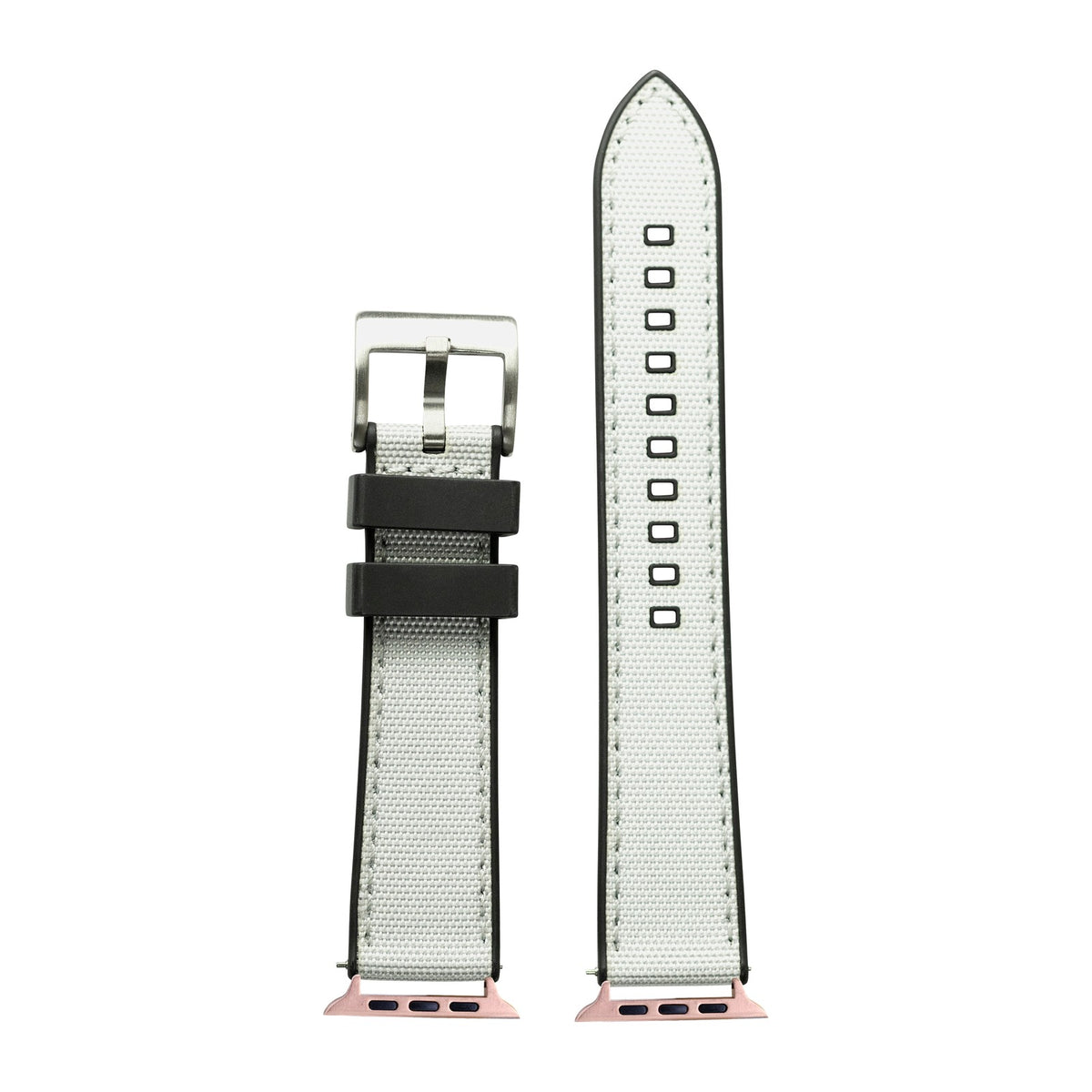 Sailcloth & FKM Rubber Hybrid White Rose Gold with Connecters - Spring Bar Type for Apple Watch
