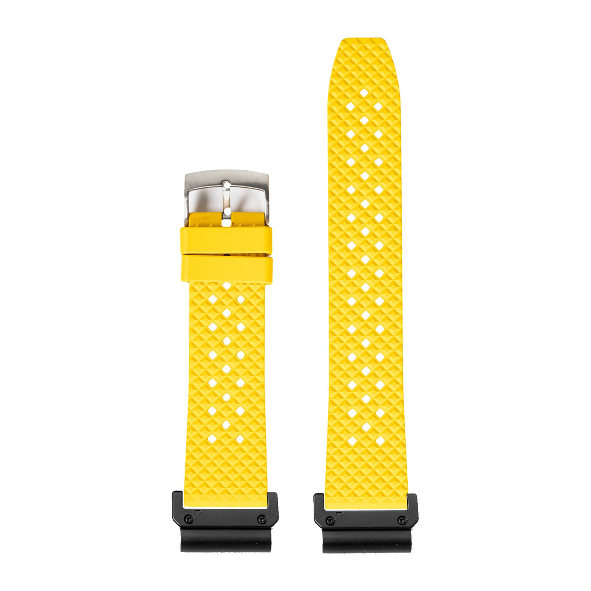 King Honeycomb FKM Rubber - Yellow Black with Slim Military Spring Bar Adapters - Wear Any Non-Garmin Strap! for QuickFit