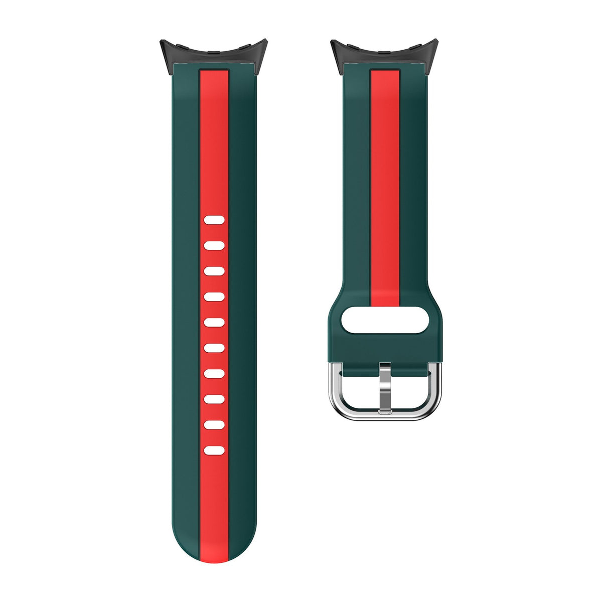 Striped Silicone Green / Red Black with Google Pixel Spring Bar Adapters - Wear Any 20mm Strap! for Pixel Watch 3-5 45mm