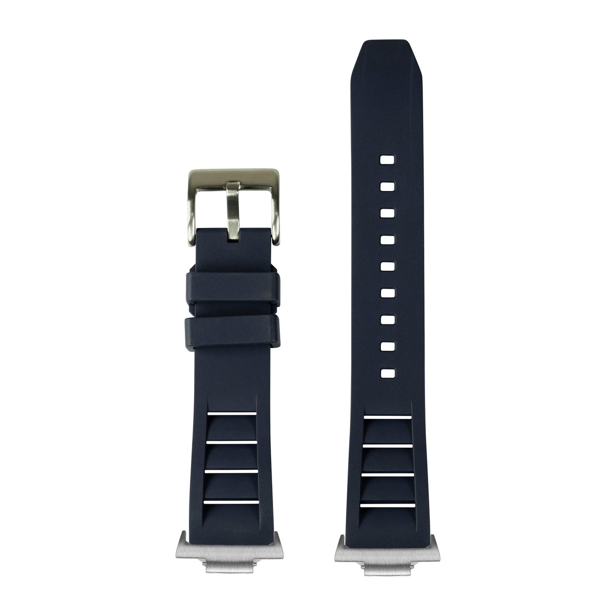 Shark Fin FKM Rubber - Navy Blue Silver with Strap Adapter for Tissot PRX 40