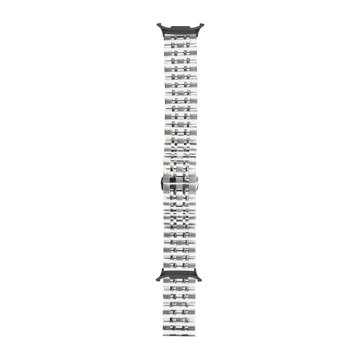 Steel Bracelet (Silver) - Deployment Clasp 2 Black with Strap Adapter for Galaxy Watch 8-9/Ultra