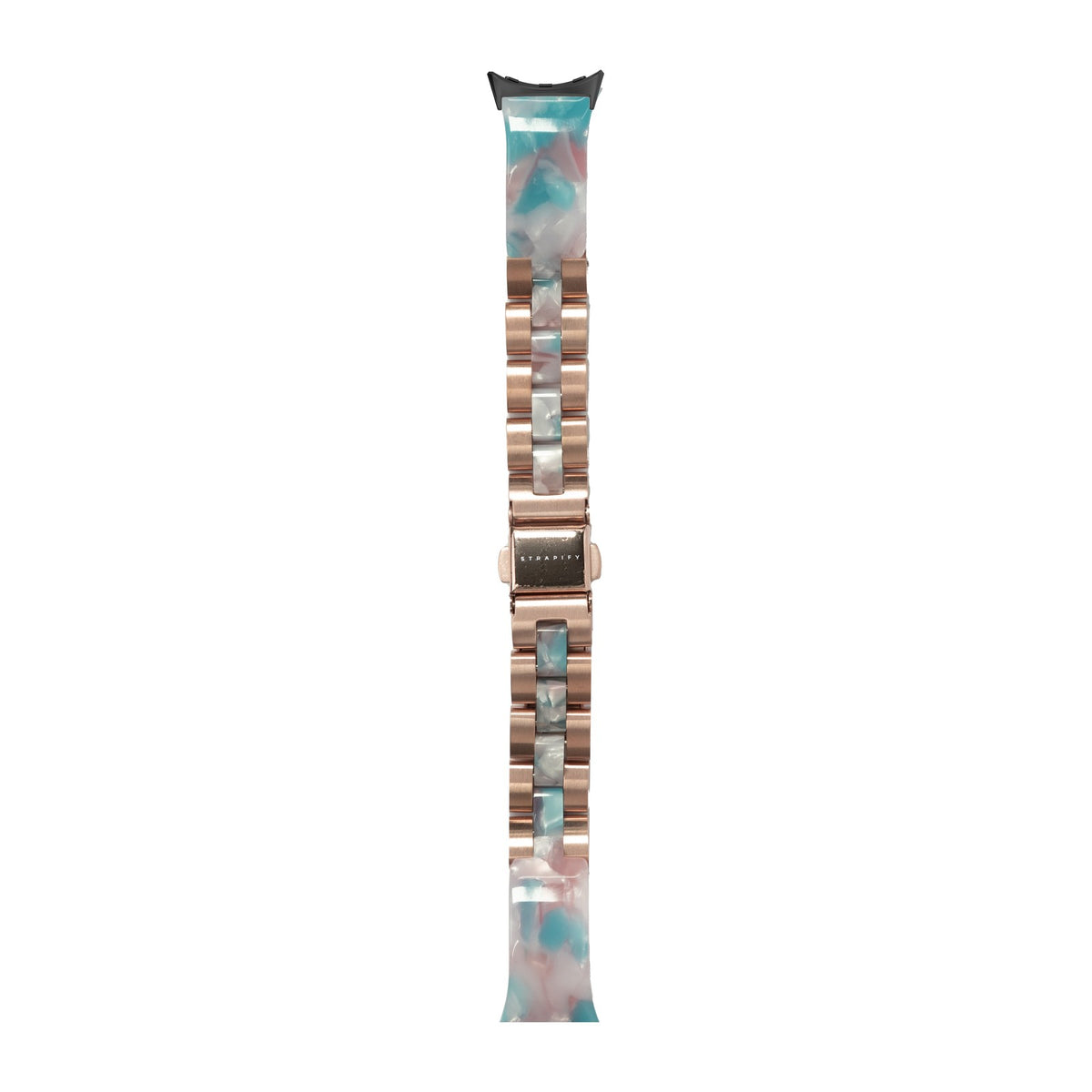 Acetate Bangle - Blue Pearl / Rose Gold Black with Google Pixel Spring Bar Adapters - Wear Any 20mm Strap! for Pixel Watch 1-5 41mm