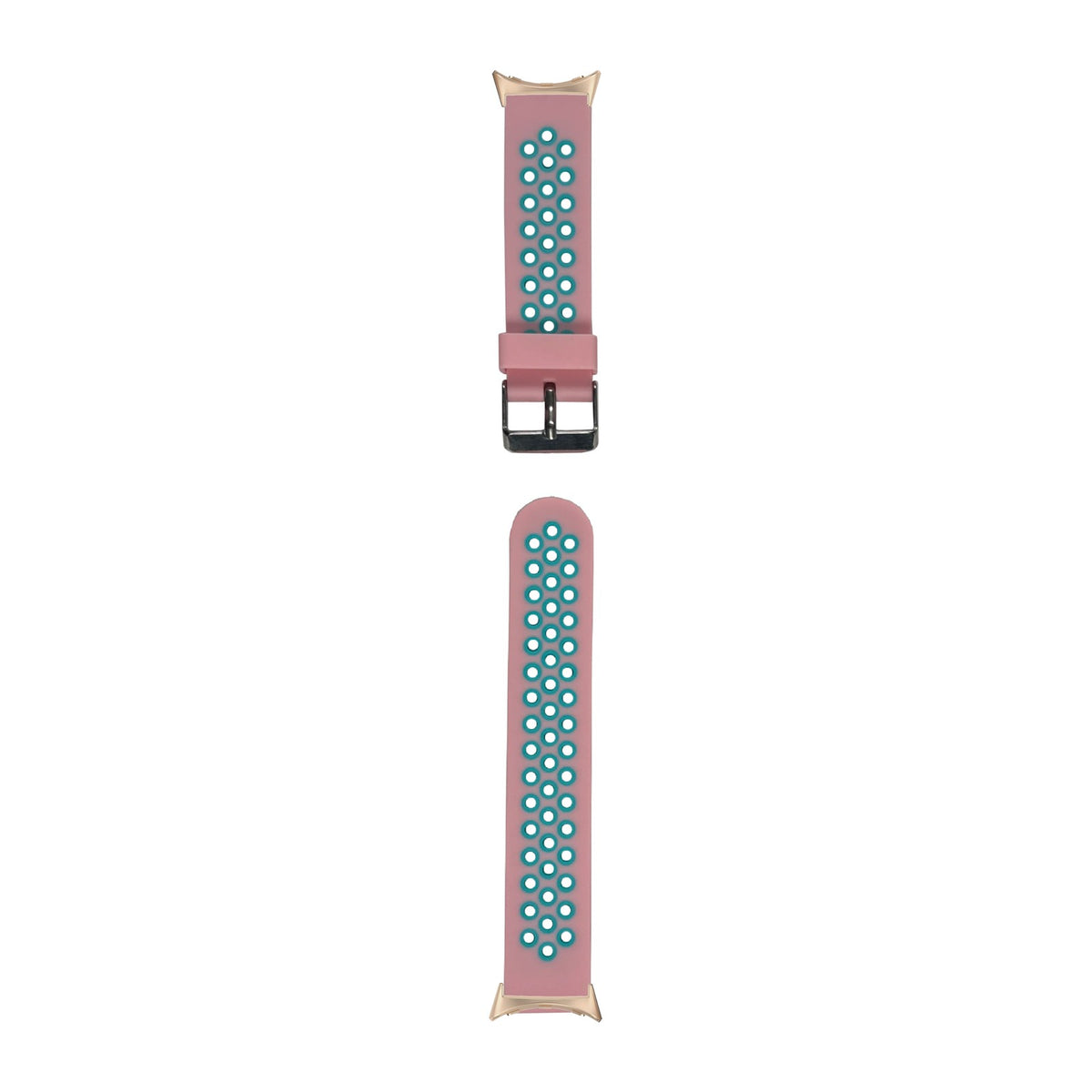 Flexi Sports Silicone Pink/Teal Rose Gold with Google Pixel Spring Bar Adapters - Wear Any 20mm Strap! for Pixel Watch 3-5 45mm