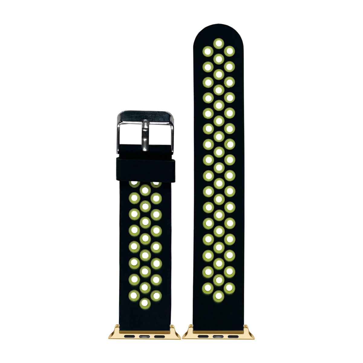 Flexi Sports Silicone Black/Highlighter Green Gold with Connecters - Spring Bar Type for Apple Watch
