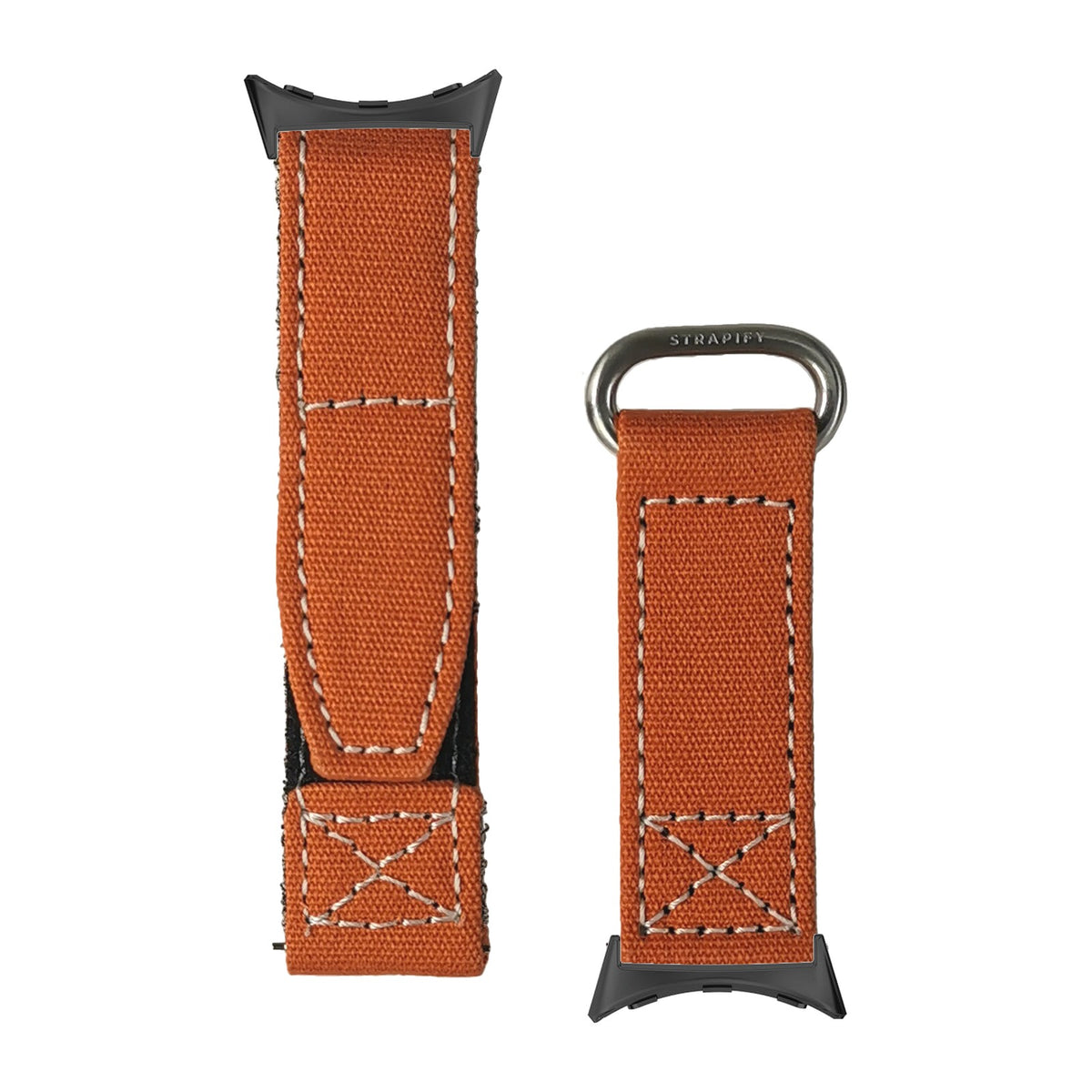 Military Velcro - Orange | White Stitching Black with Google Pixel Spring Bar Adapters - Wear Any 20mm Strap! for Pixel Watch 1-5 41mm