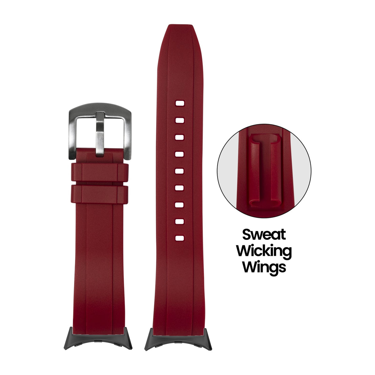 Kingston FKM Rubber - Red with Google Pixel Spring Bar Adapters - Wear Any 20mm Strap! for Pixel Watch 1-5 41mm