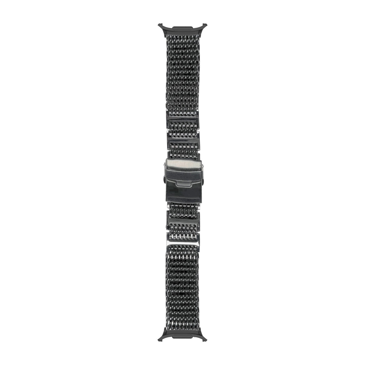 Shark Mesh Bracelet - Folding Deployant Clasp - Black Black with Strap Adapter for Galaxy Watch 8-9/Ultra